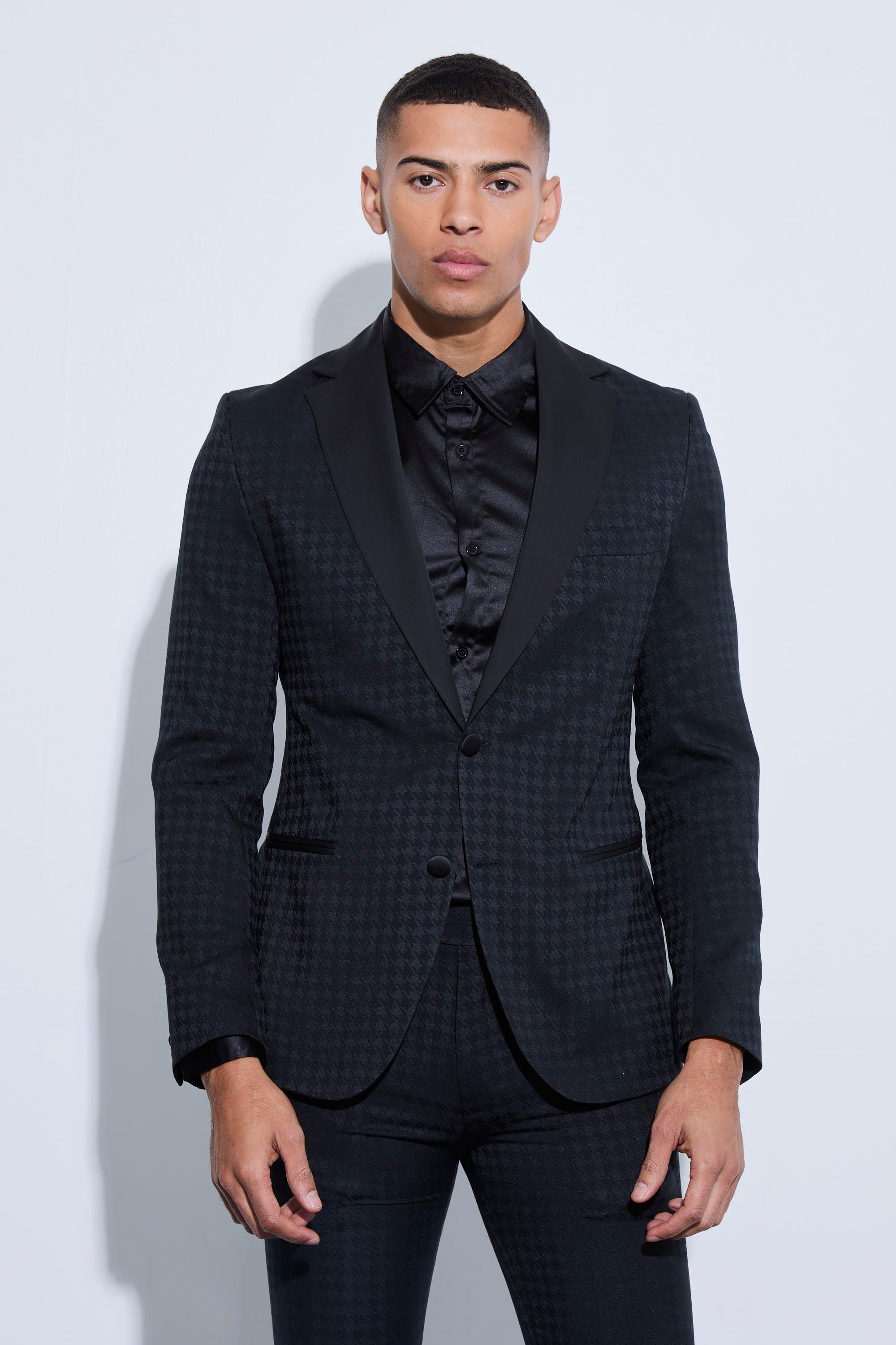 Black Tonal Houndstooth Single Breasted Jacket