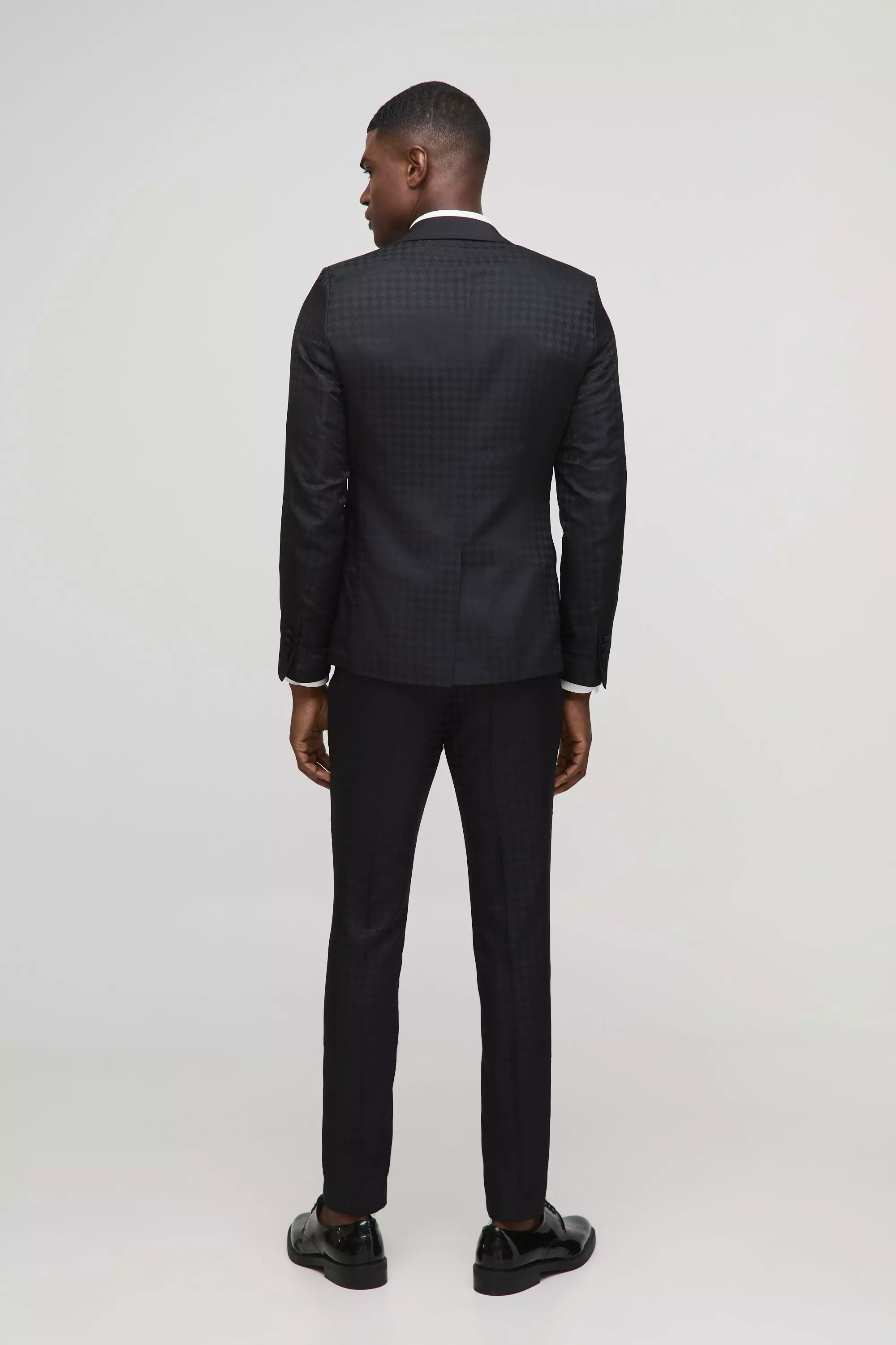 Tonal Houndstooth Single Breasted Jacket | boohooMAN USA