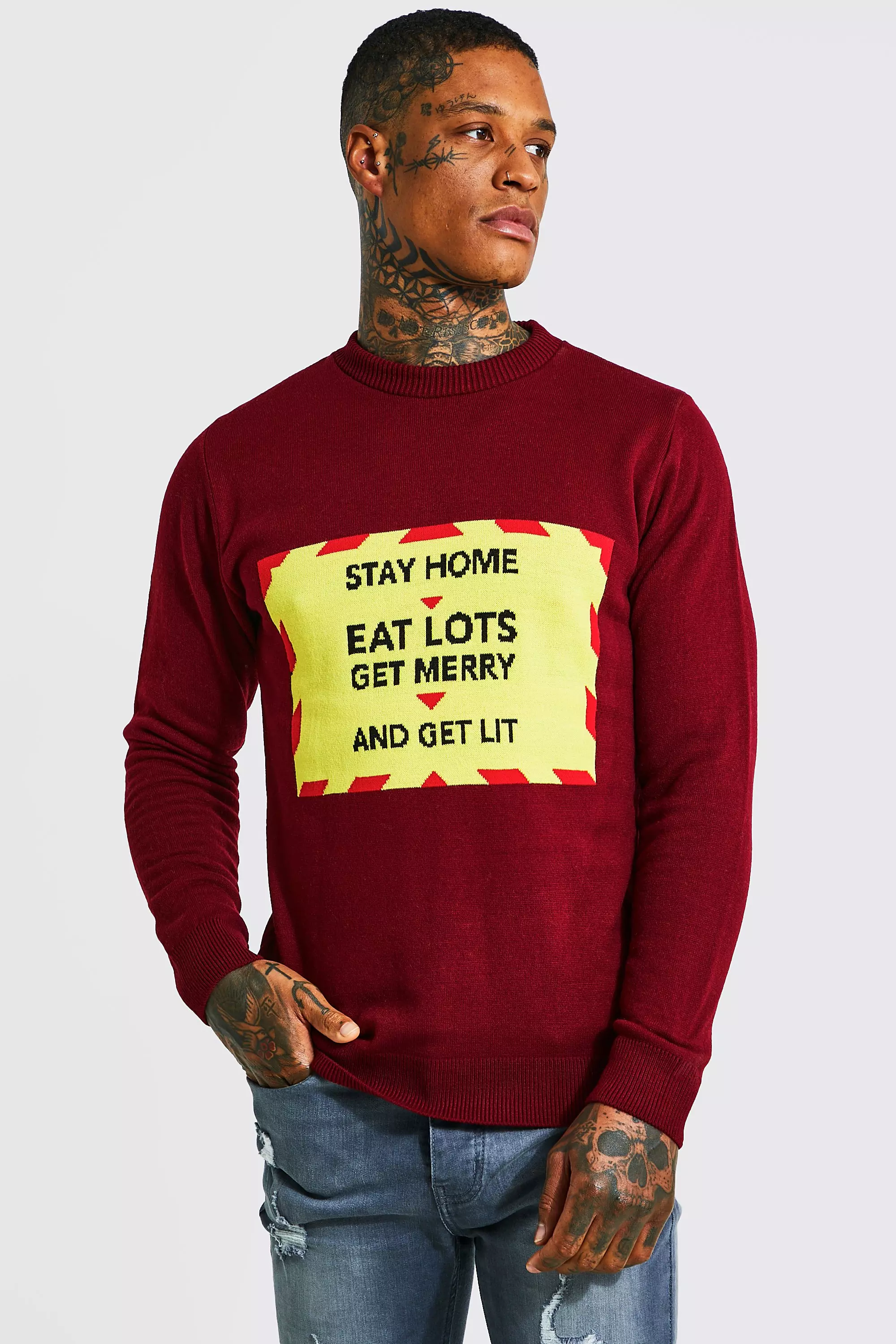 Burgundy Red Slogan Christmas Sweater