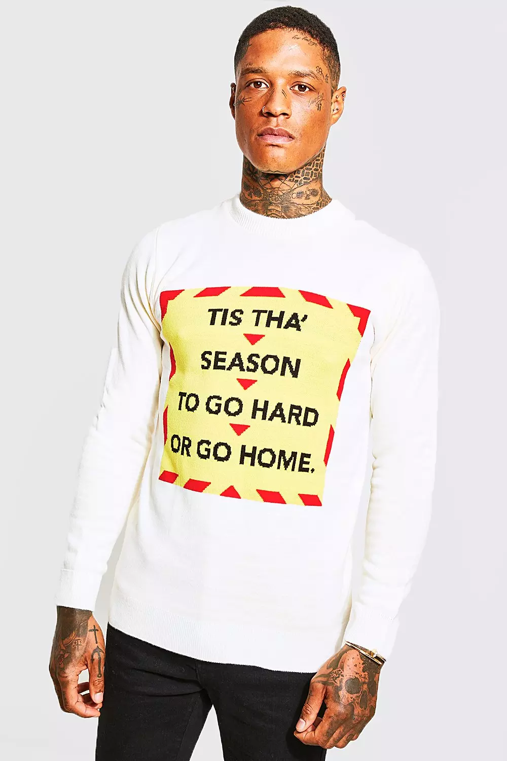 Tis Tha Season Slogan Christmas Sweater White