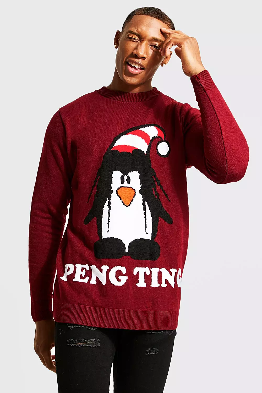 Burgundy Red Peng Ting Christmas Sweater