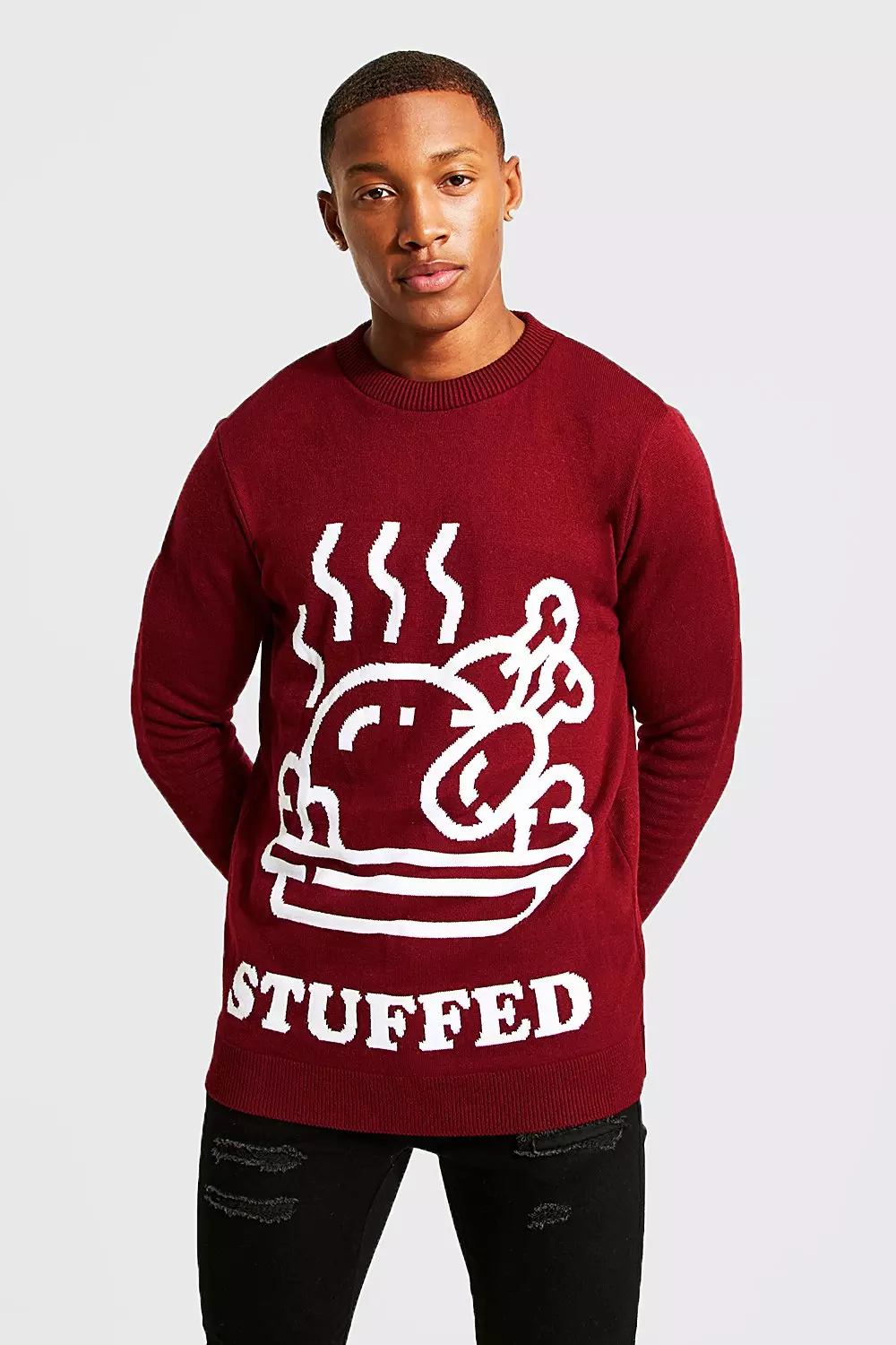 Stuffed Slogan Christmas Sweater Burgundy