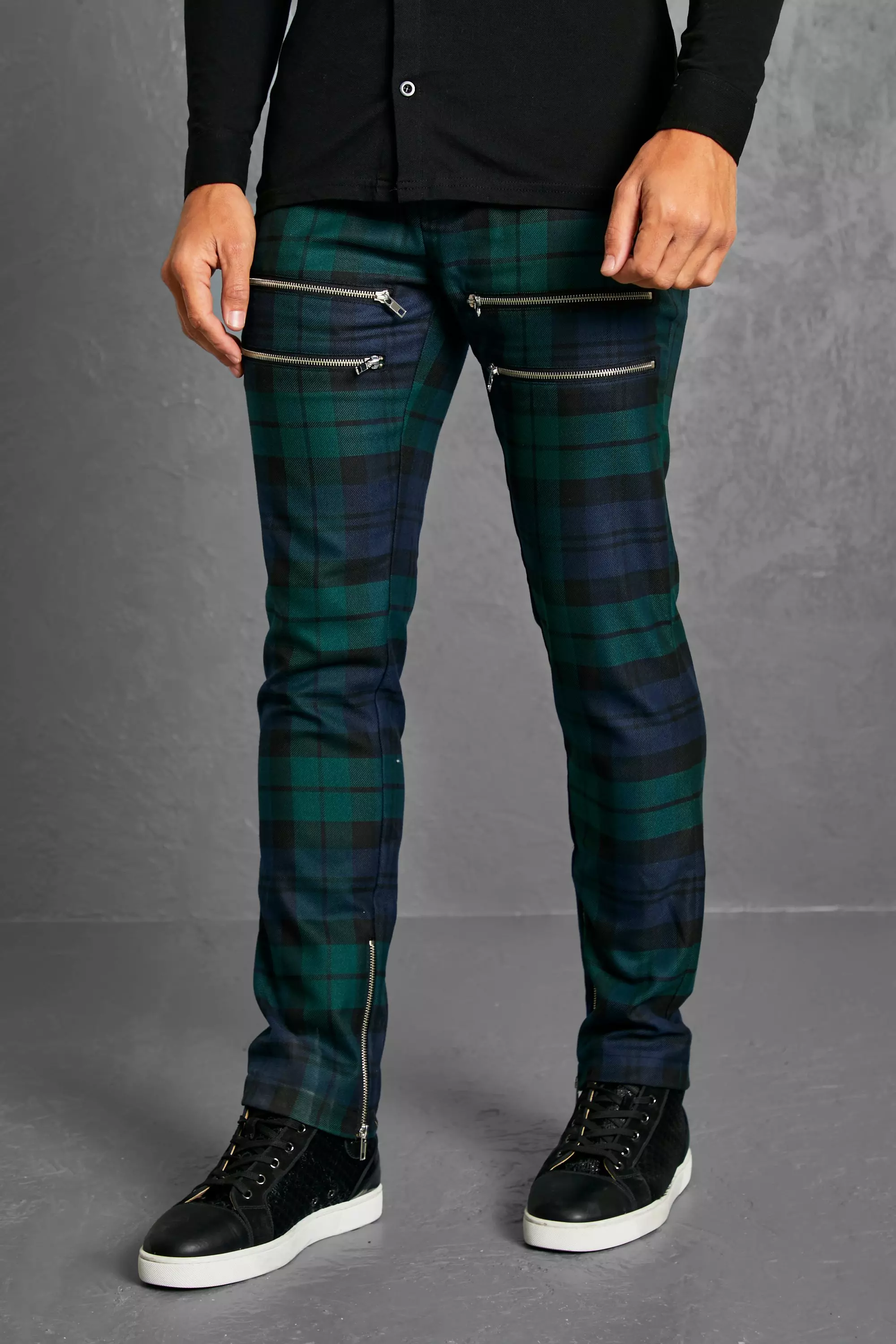 Skinny Tartan Zip Tailored Trouser boohooMAN UK
