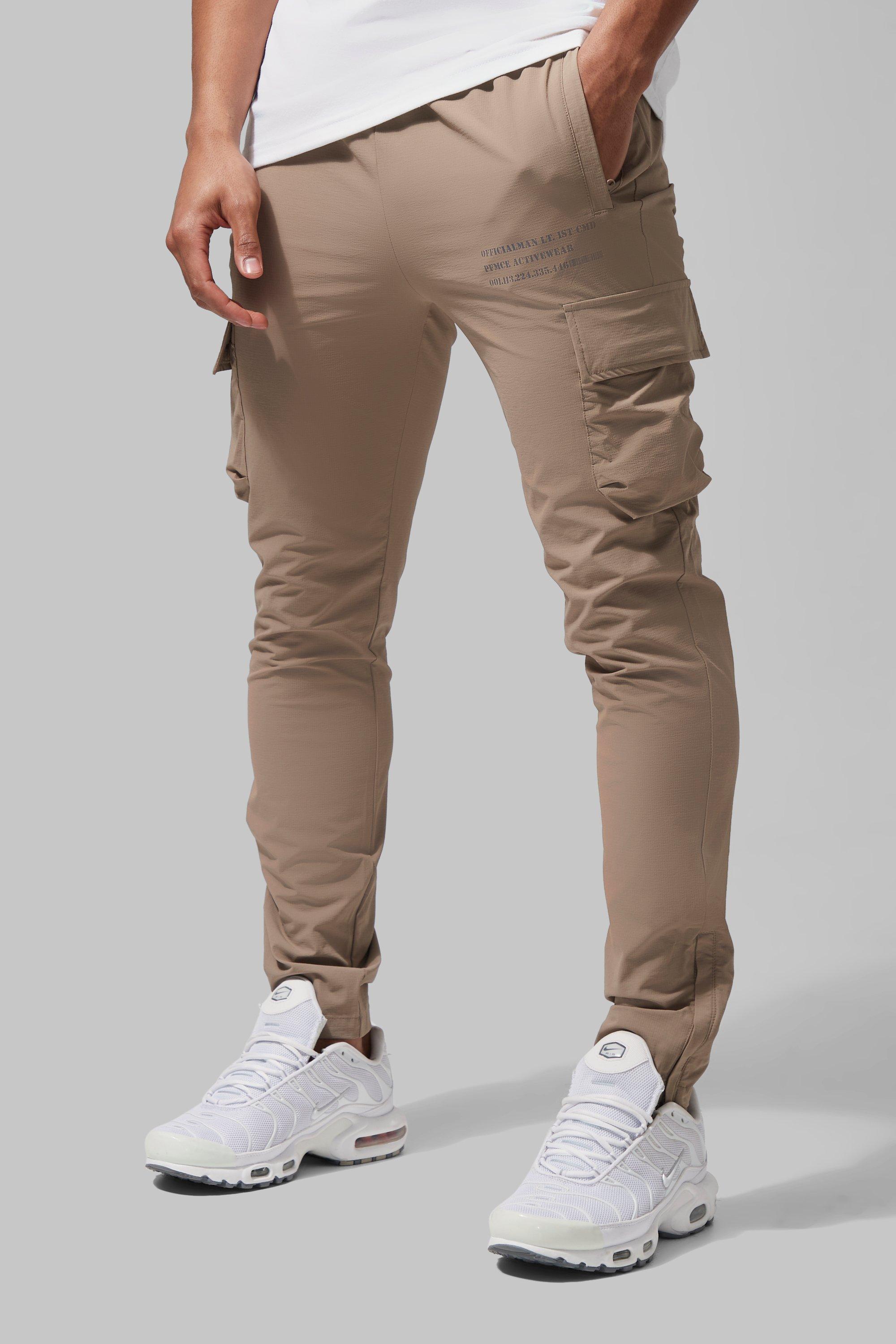 BROKIG Mens Cargo Workout Joggers Pants Tapered Gym Athletic Tactical Slim  Sweatpants Men with Pockets(Beige,Small) at  Men's Clothing store