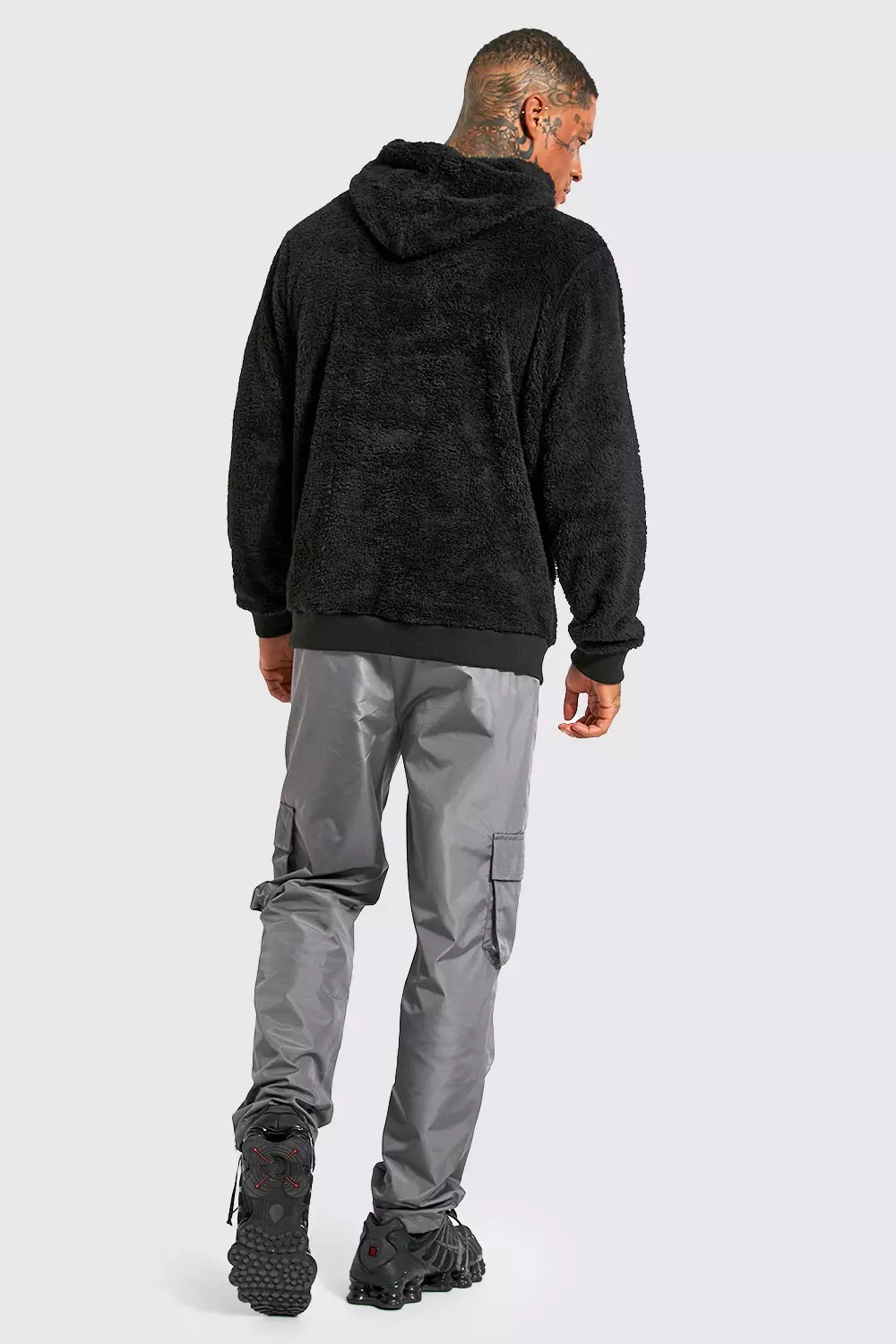 Butterfly Skull Patch Borg Hoodie boohooMAN USA