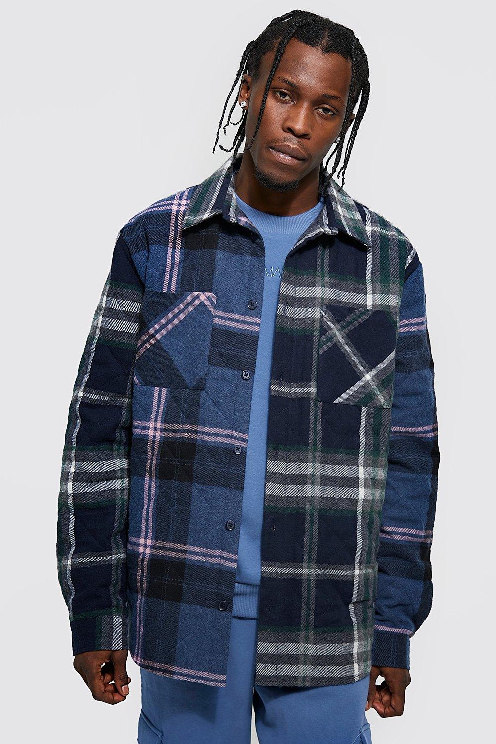 Quilted Flannel Spliced Shirt Jacket | boohooMAN USA