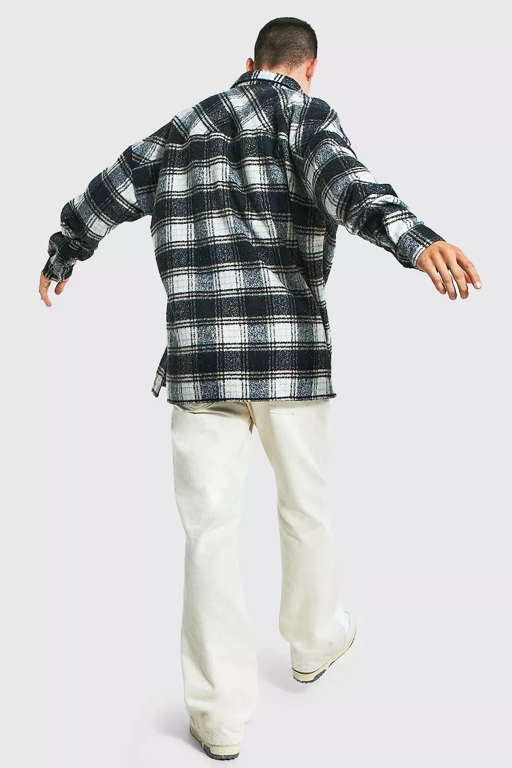Oversized Boucle Flannel Split Hem Shirt Jacket | boohooMAN USA
