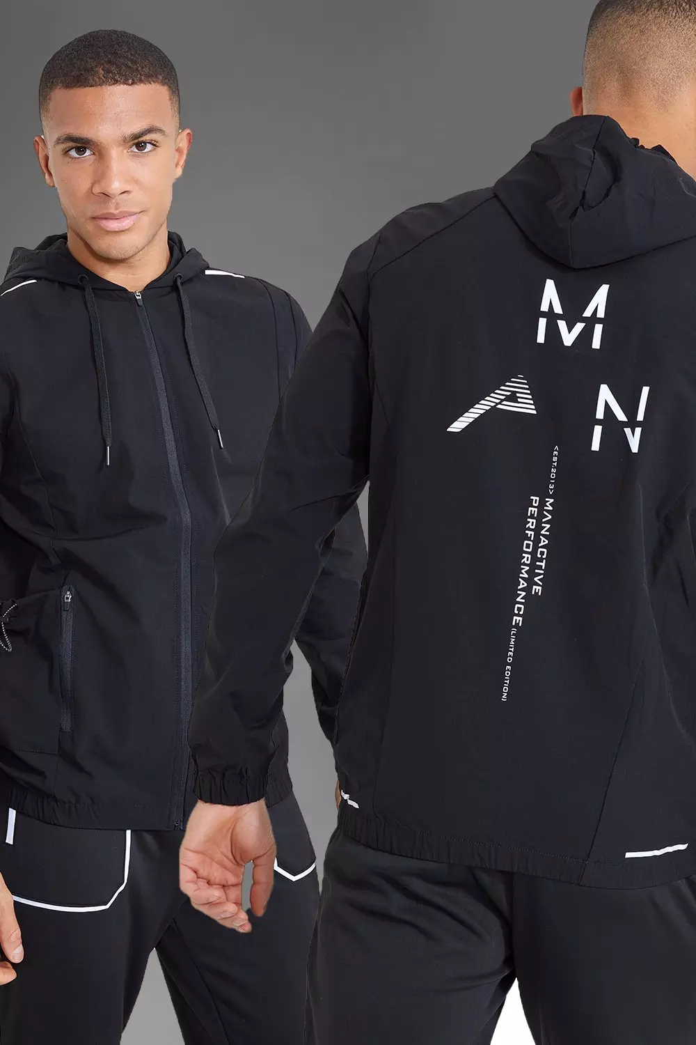 Active Gym Reflective Back Print Windbreaker boohooMAN