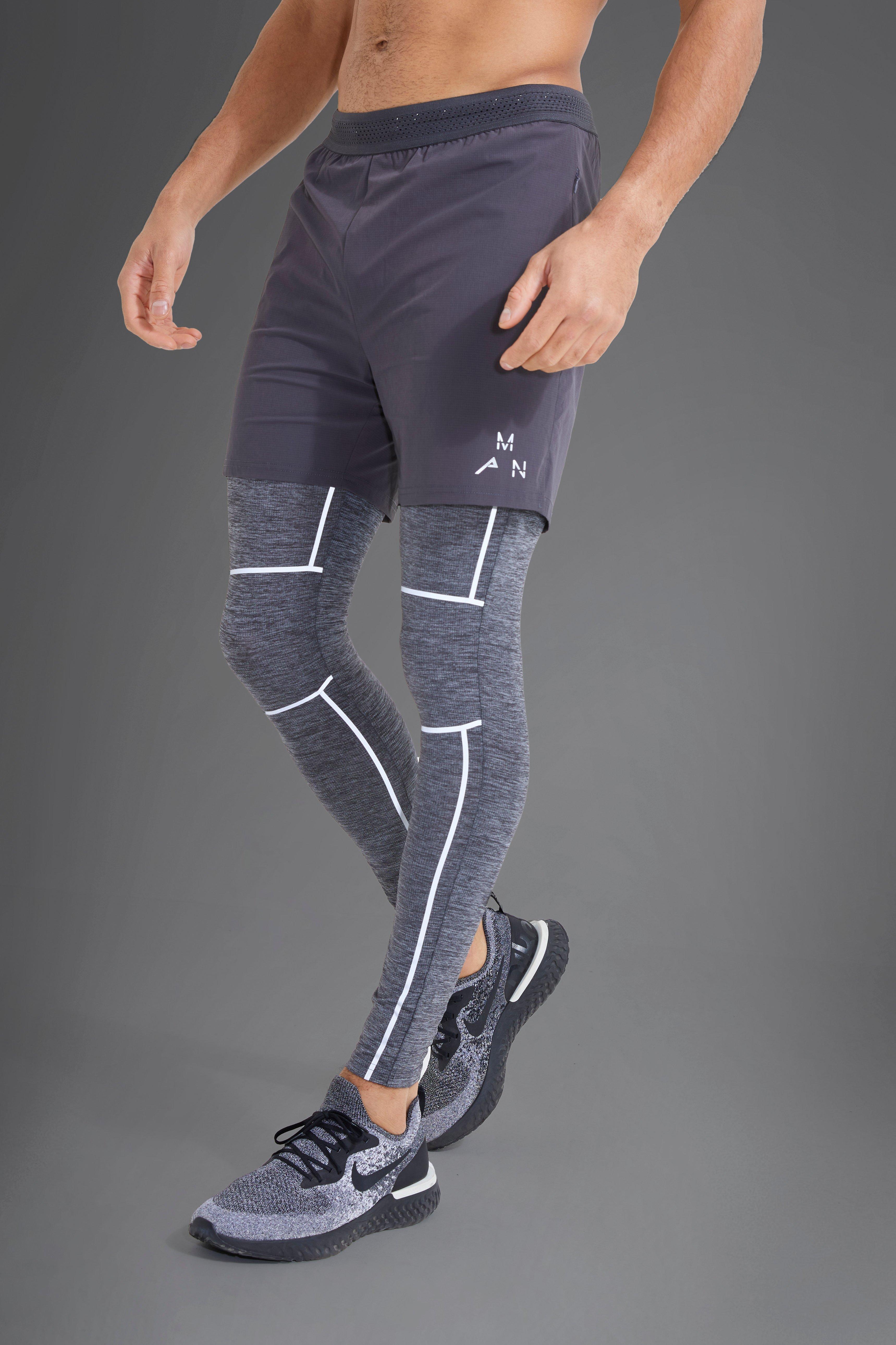 Man Active Gym Panelled 2-In-1 Short Leggings