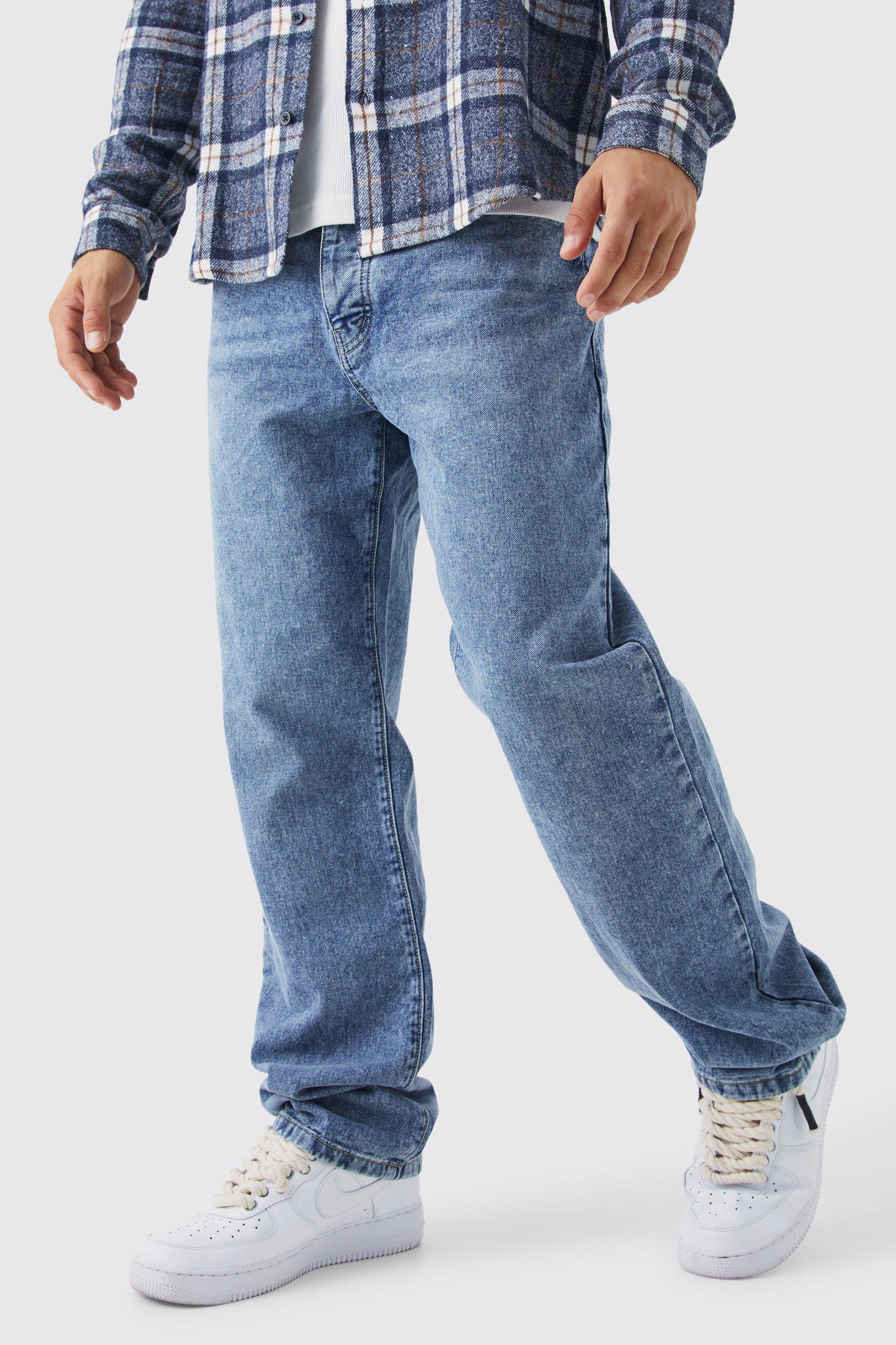 boohooMAN Men's Relaxed Rigid Shine Monogram Jeans