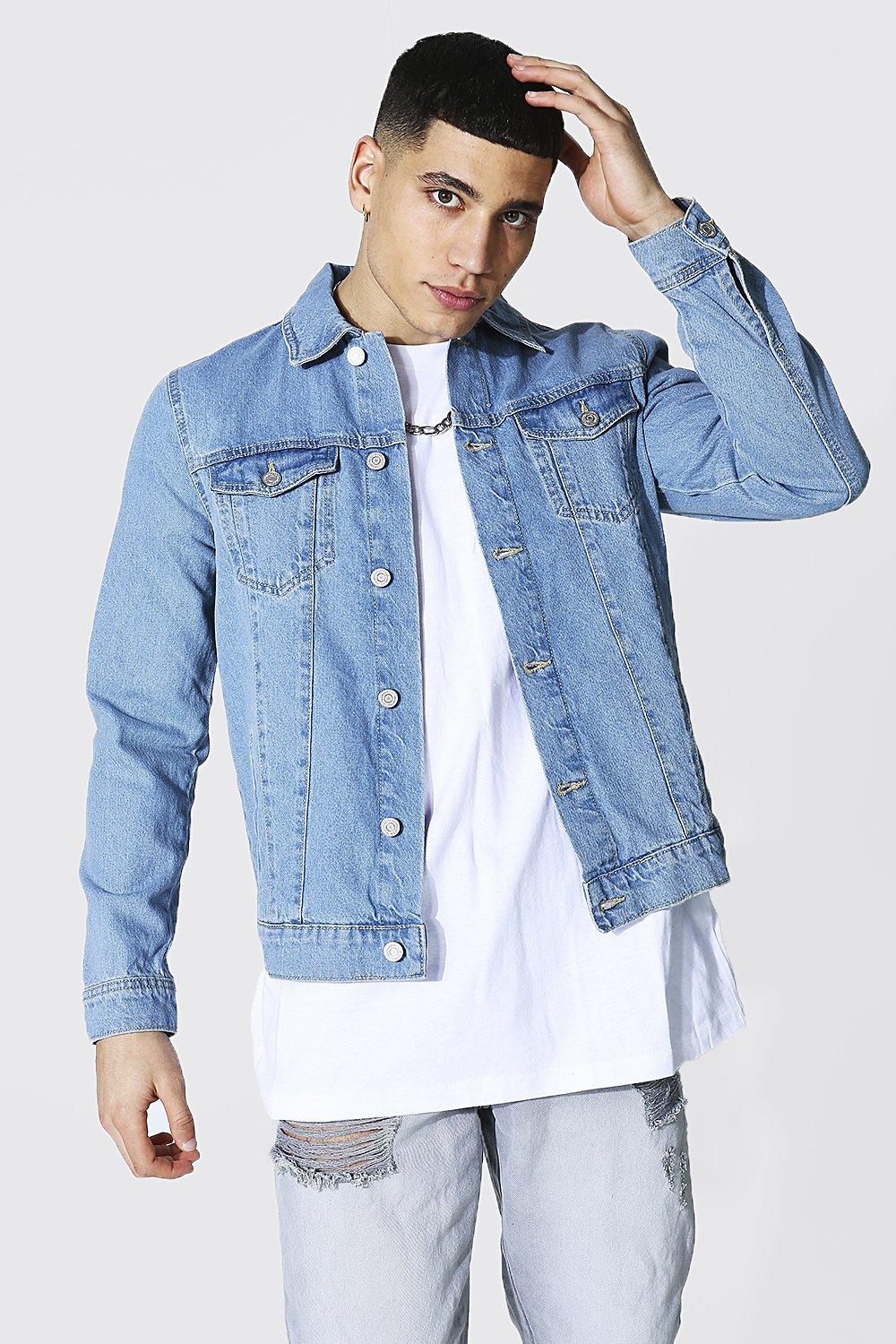 boohooMAN Boxy Fit Diamond Jacquard Denim Shirt - Blue - Size S