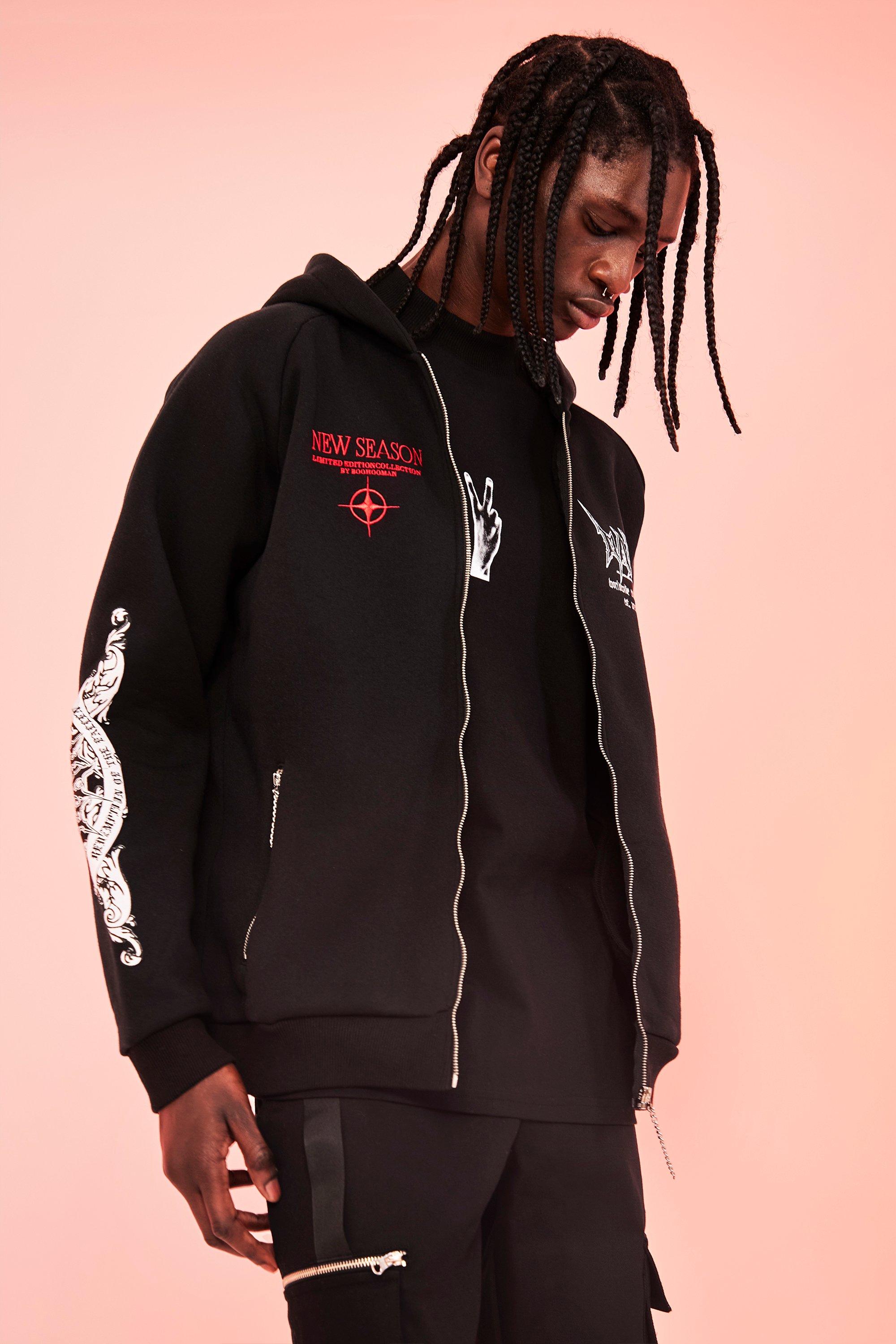 Oversized Man Skull Graphic Zip Hoodie boohooMAN USA