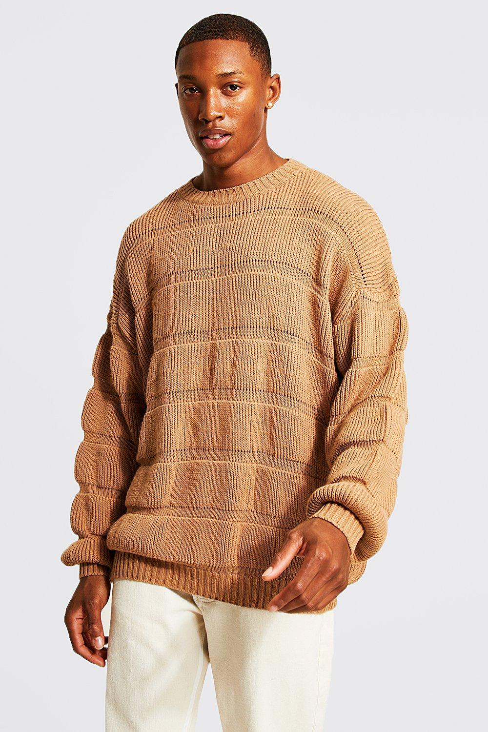 Oversized Structured Knit Crew Neck Sweater | boohooMAN USA