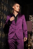 Purple Skinny Satin Single Breasted Suit Jacket