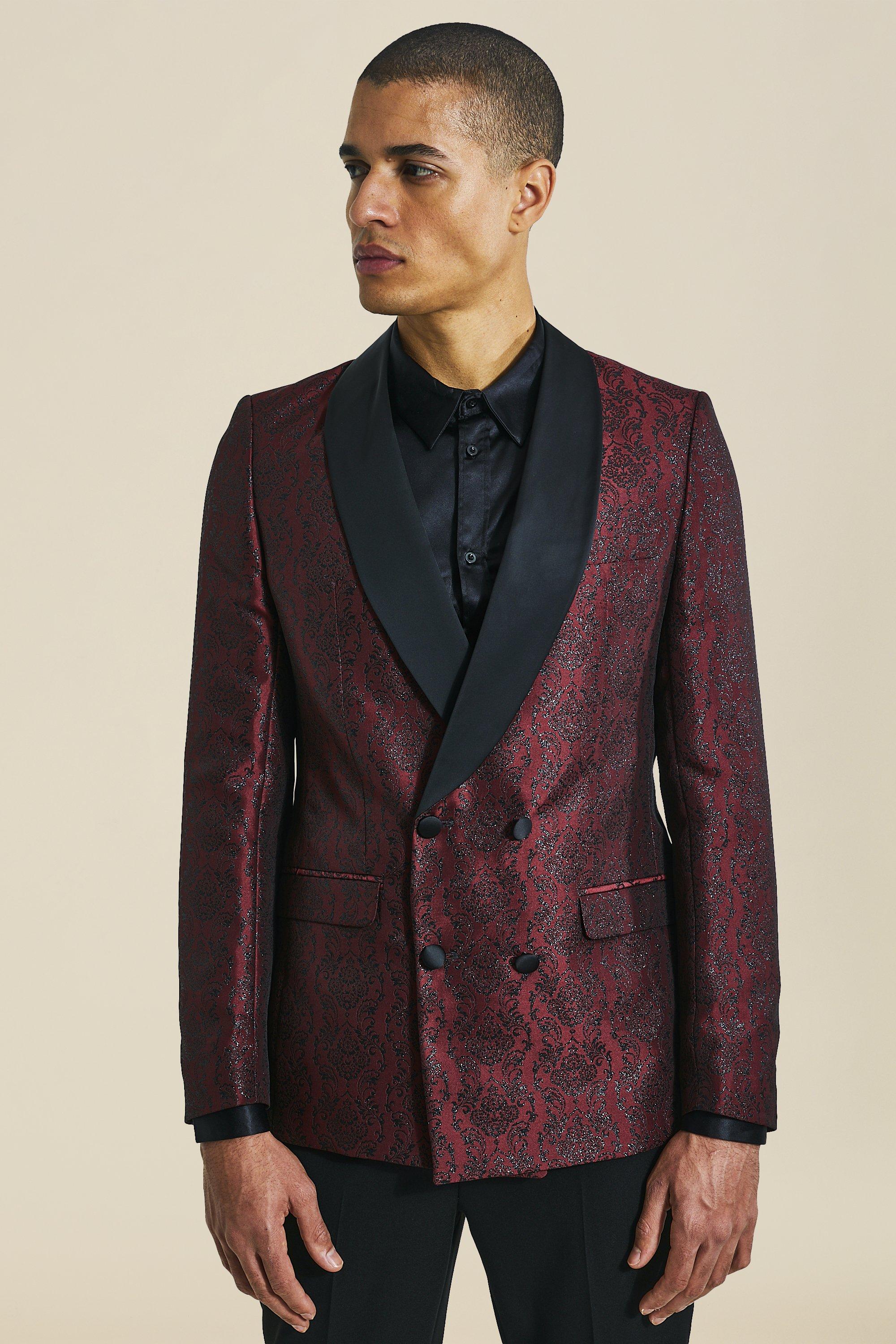 Blazer croisé cintré à imprimé Baroque, Burgundy