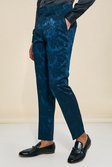 Teal Slim Jacquard Floral Suit Trousers