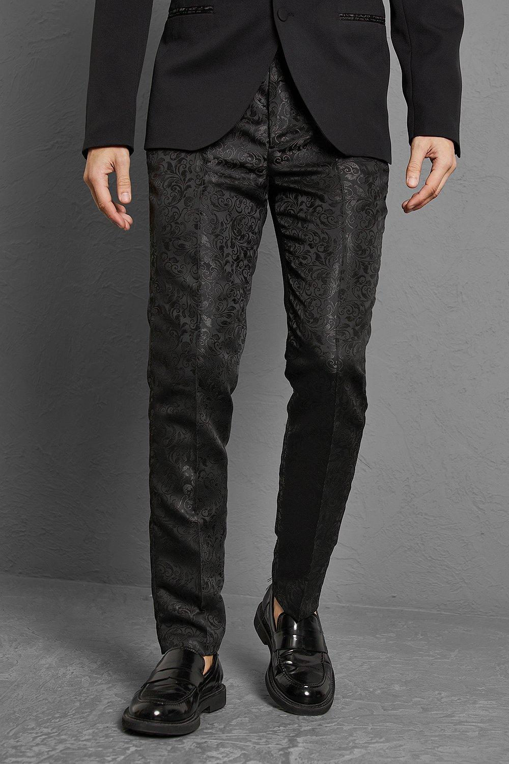 Black Slim Jacquard Tape Suit Trousers