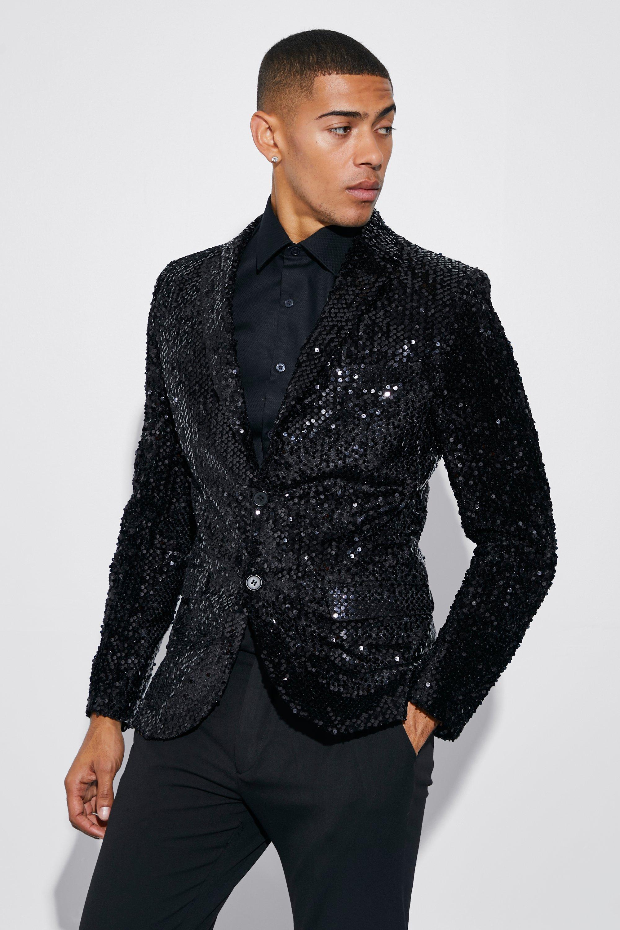 Veste de costume droite cintr e paillettes boohooMAN FR