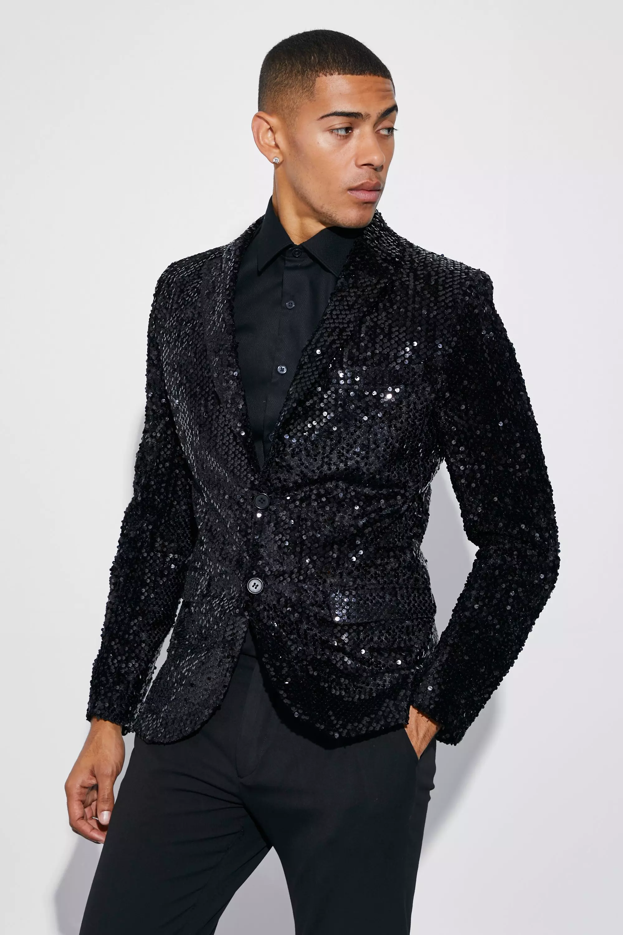 Déguisement Gilet noir paillettes sequin homme luxe