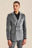 Silver Skinny Double Breasted Velvet Suit Jacket