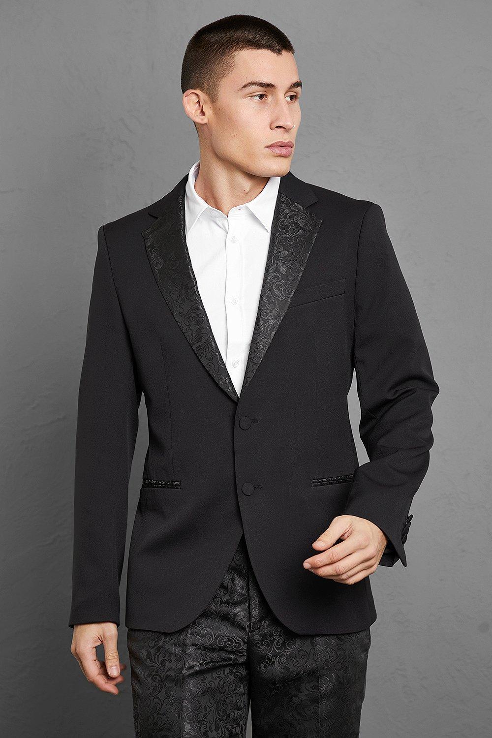 Black Slim Single Breasted Jacquard Suit Jacket