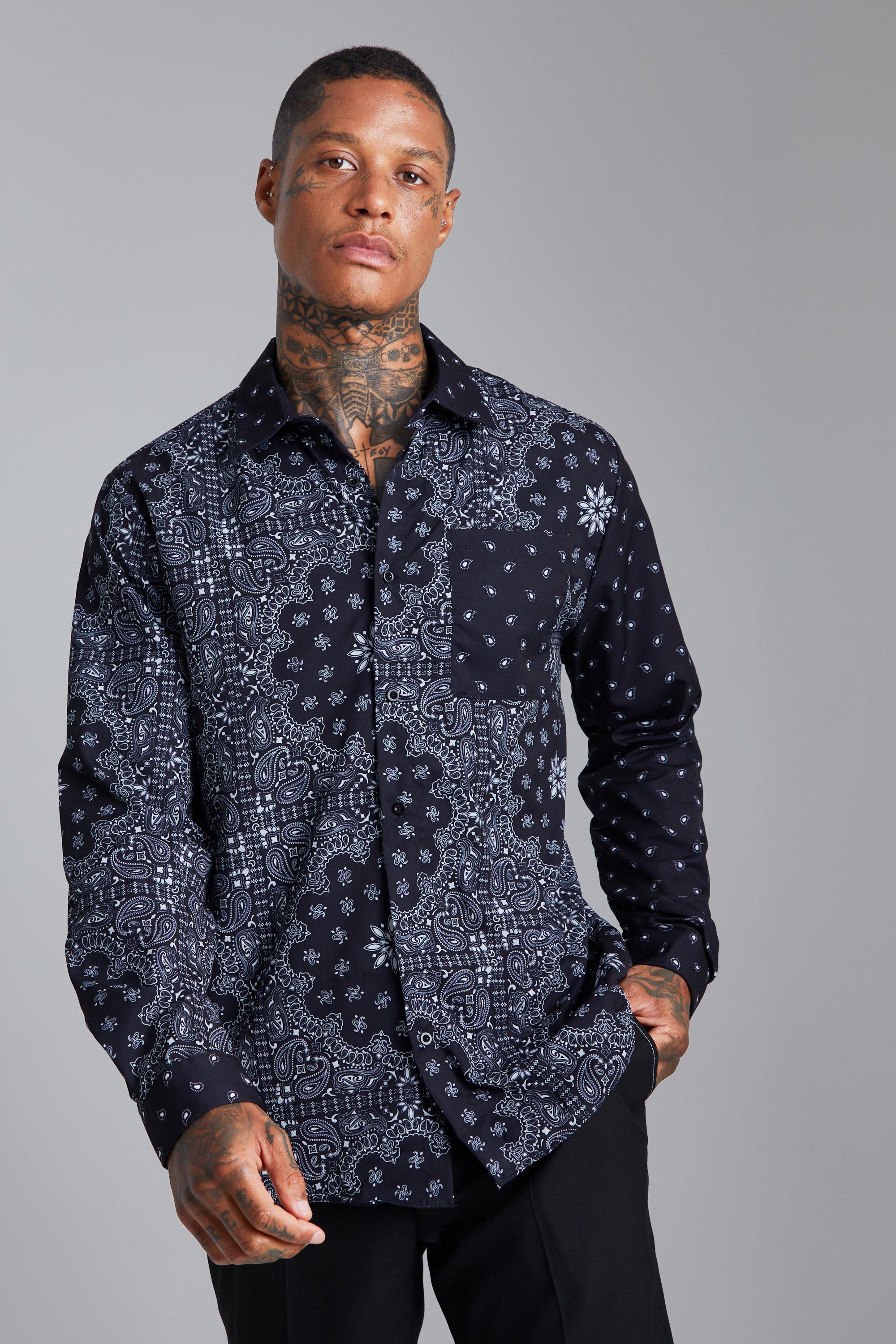 Mens Long Sleeve Bandana Shirt