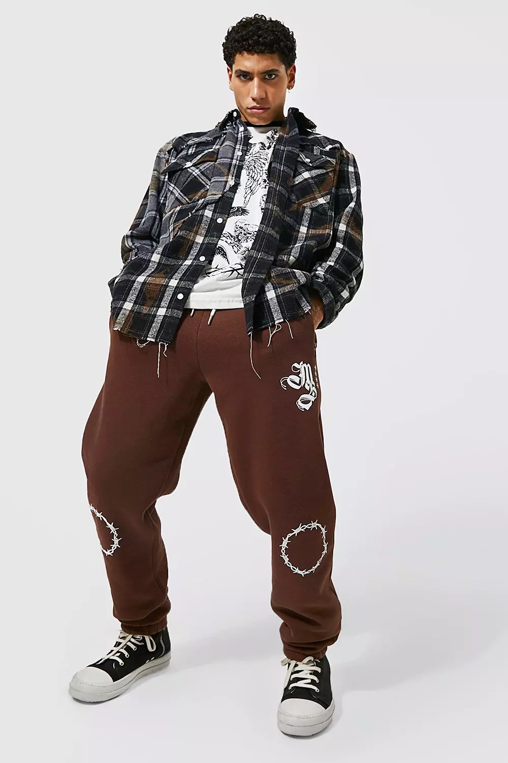 【2plan】Time balloon over check shirt Oversized Flannel Spliced Shirt | boohooMAN USA