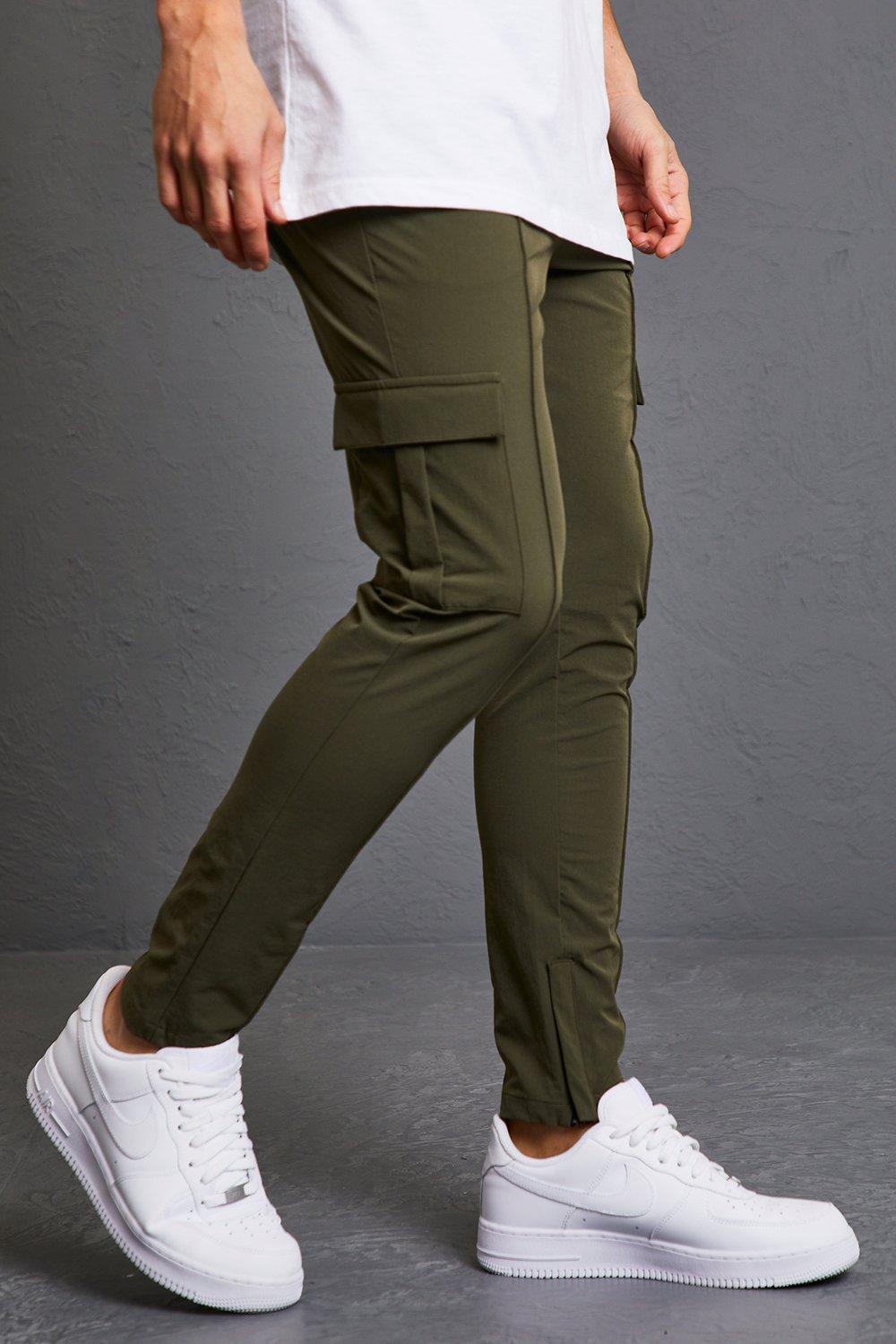 slim khaki cargo pants for men