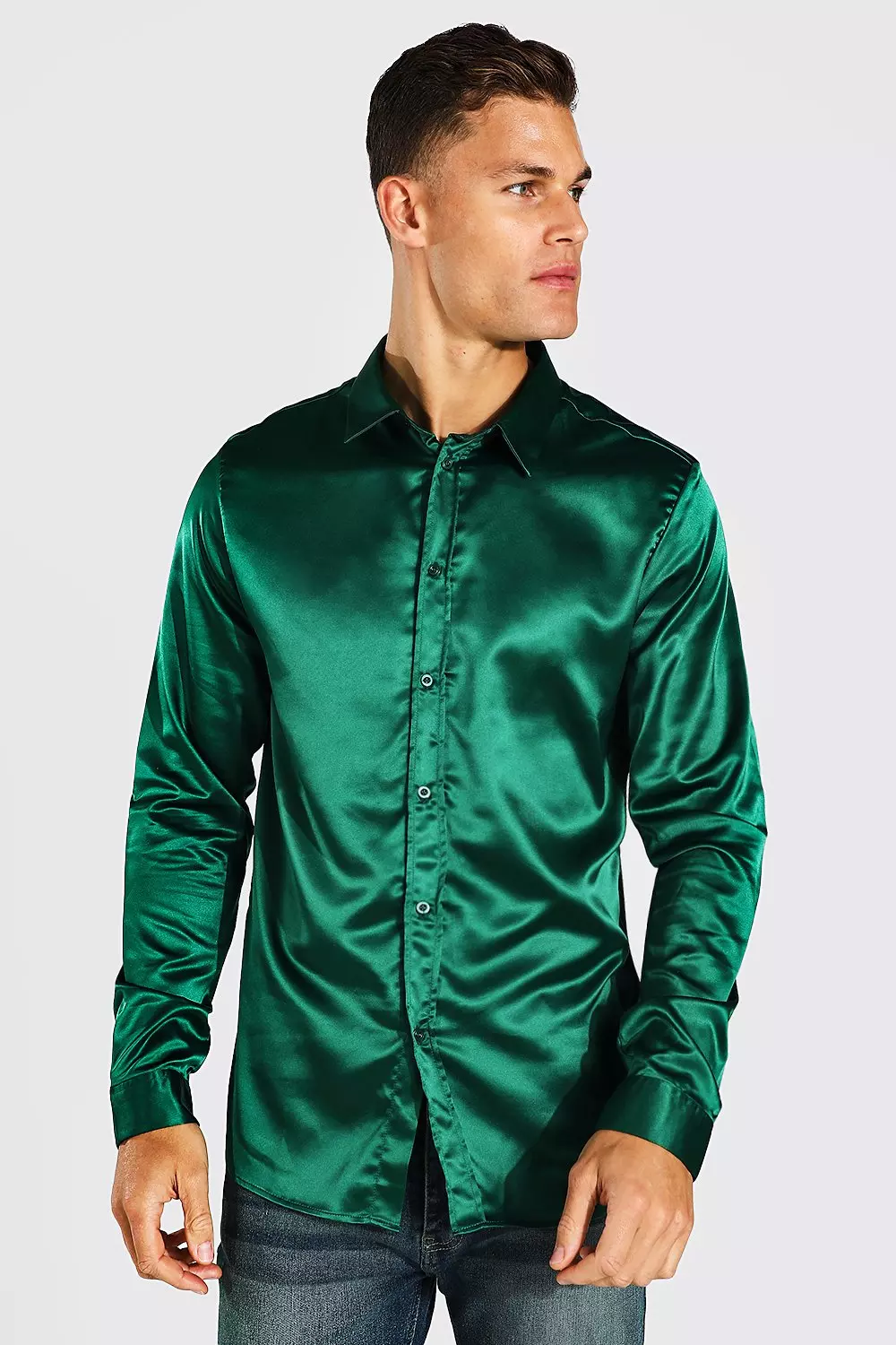 Dark green Tall Long Sleeve Satin Slim Fit Shirt alternative image