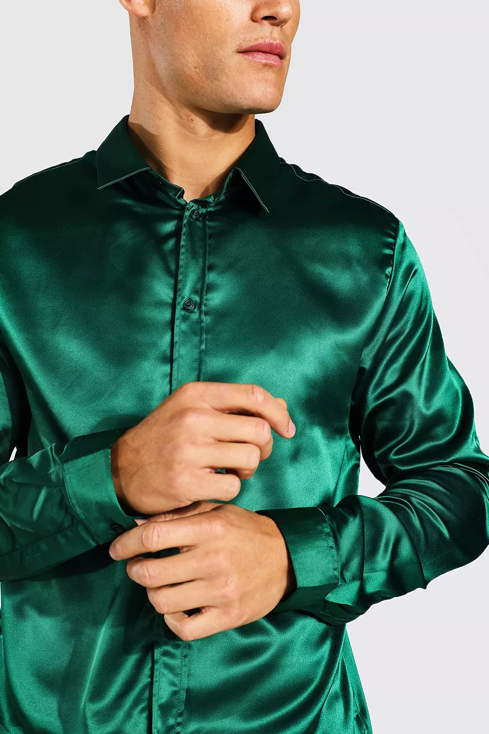 Dark green Tall Long Sleeve Satin Slim Fit Shirt alternative image