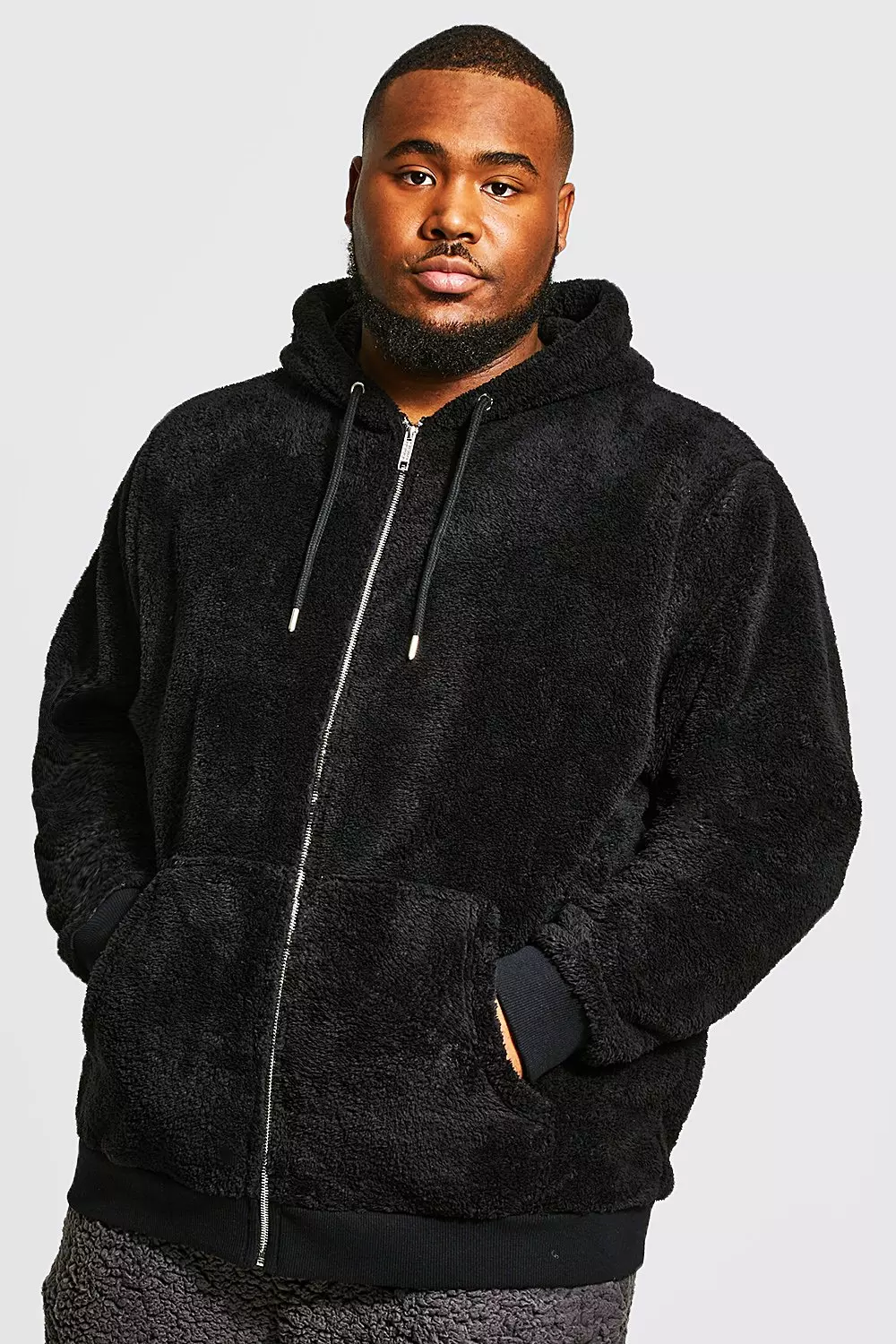 Plus Borg Zip Through Hoodie boohooMAN USA