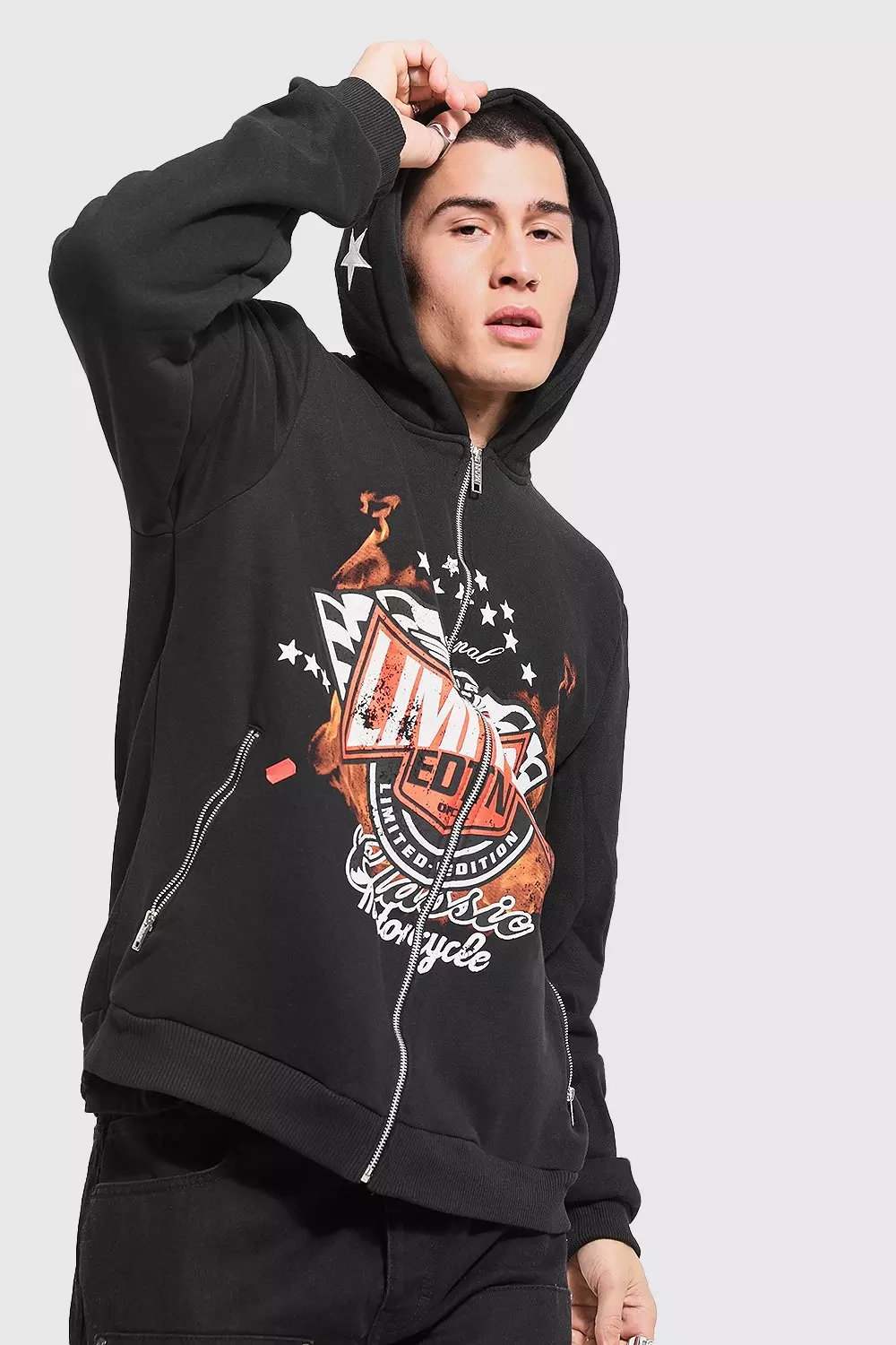 Limited Edition Graphic Zip Through Hoodie boohooMAN