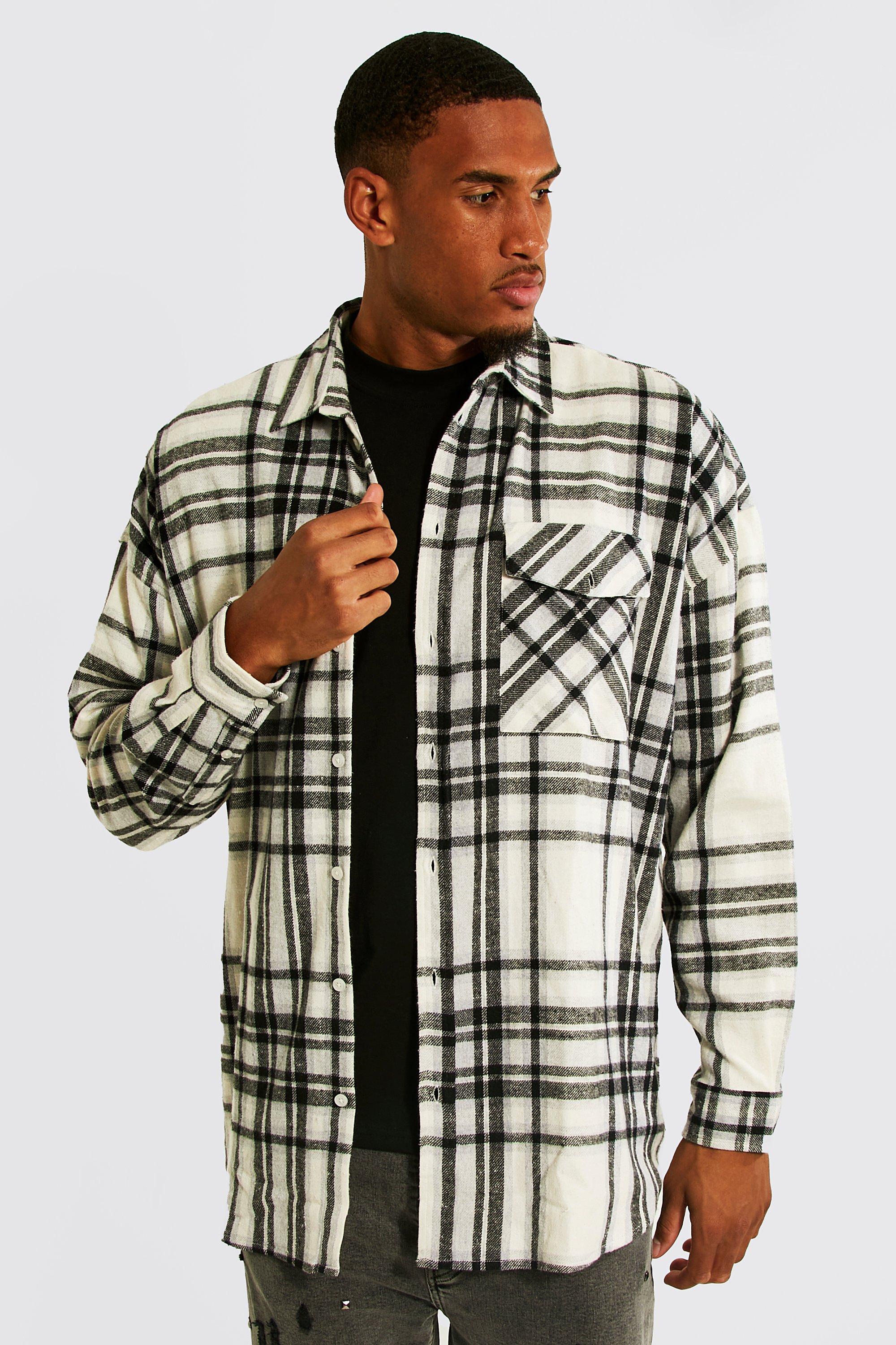 Grey oversized hot sale check shirt