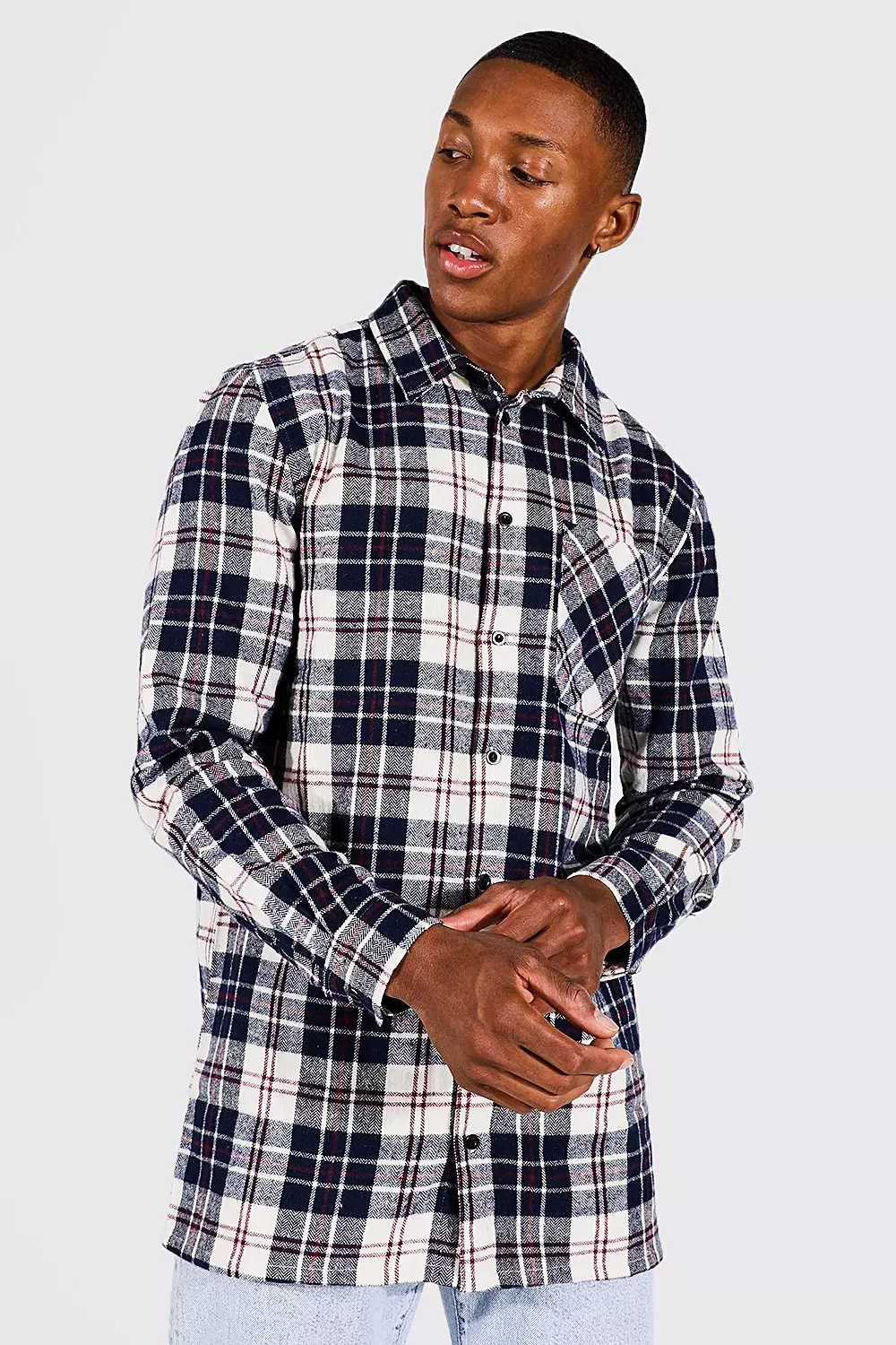 Longline flannel shirt mens 2025