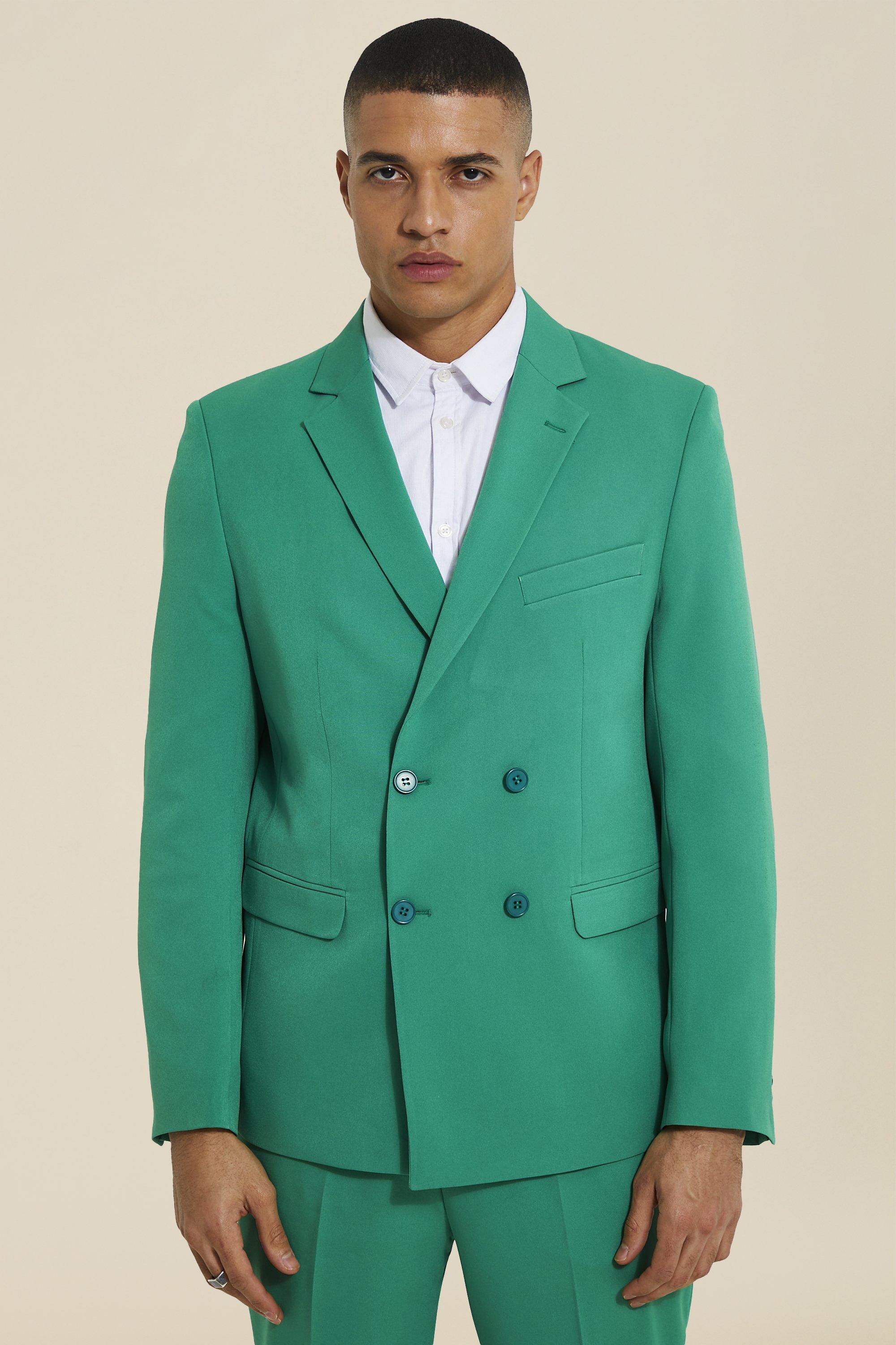 Green Double Breasted Relaxed Suit Jacket