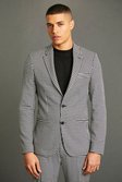 Black Single Breasted Skinny Houndstooth Suit Jacket