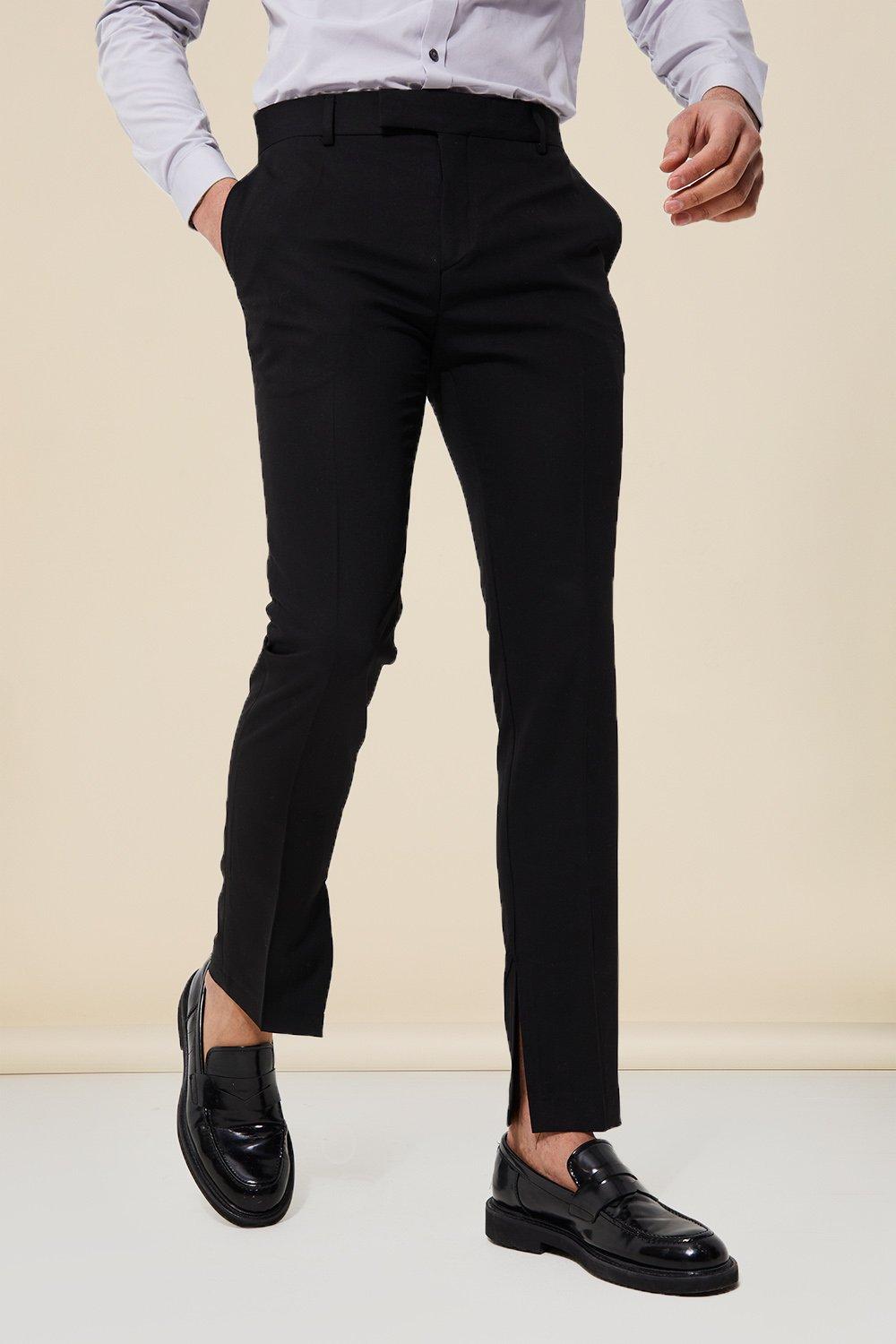 Skinny Black Split Hem Tailored Pants | boohooMAN USA