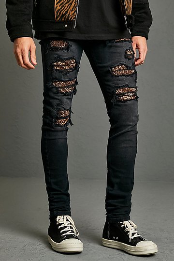 Etzo Mens biker jeans Skinny fit premium Ripped Distressed Denim 4 Colors 