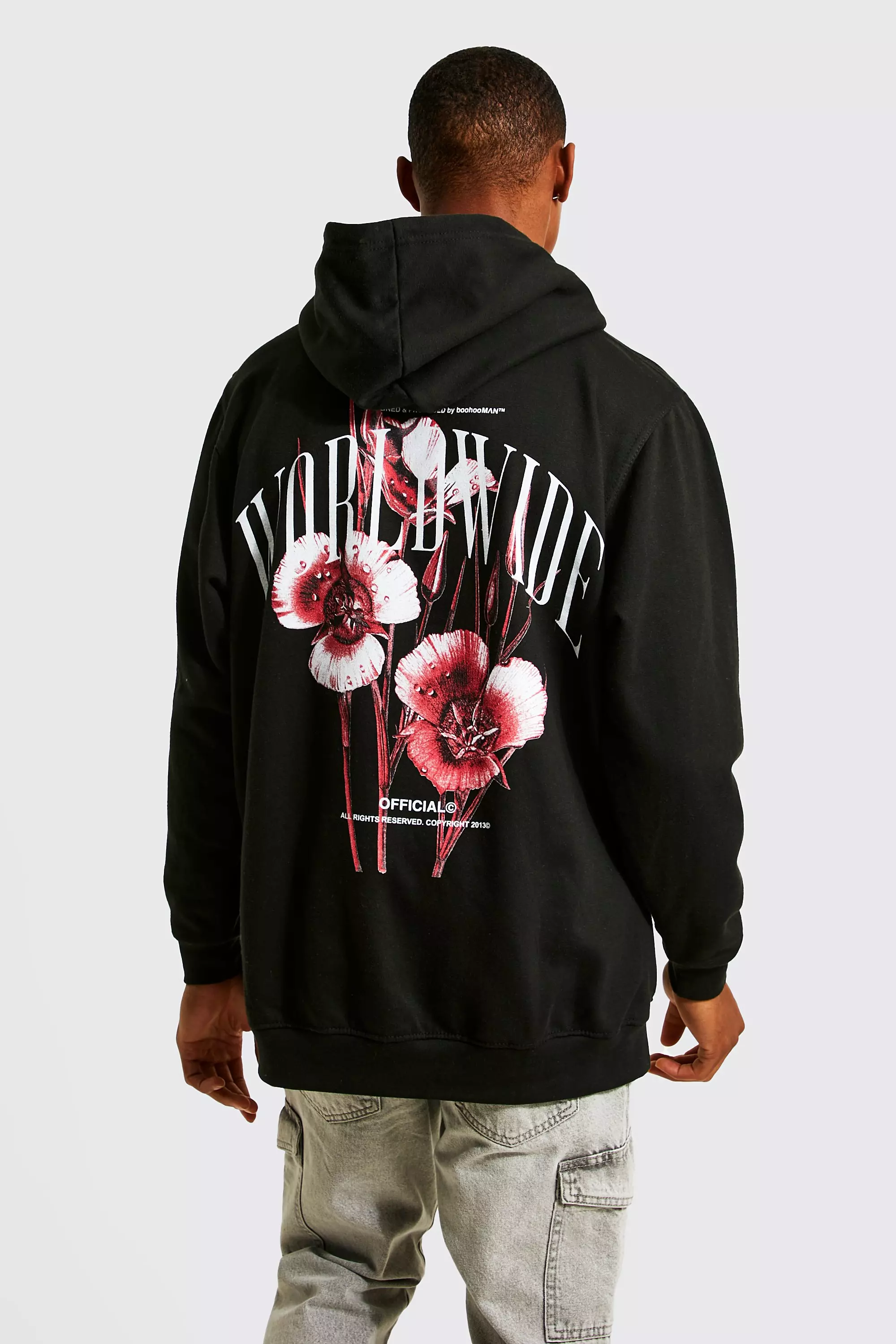 Oversized Floral Back Graphic Hoodie boohooMAN