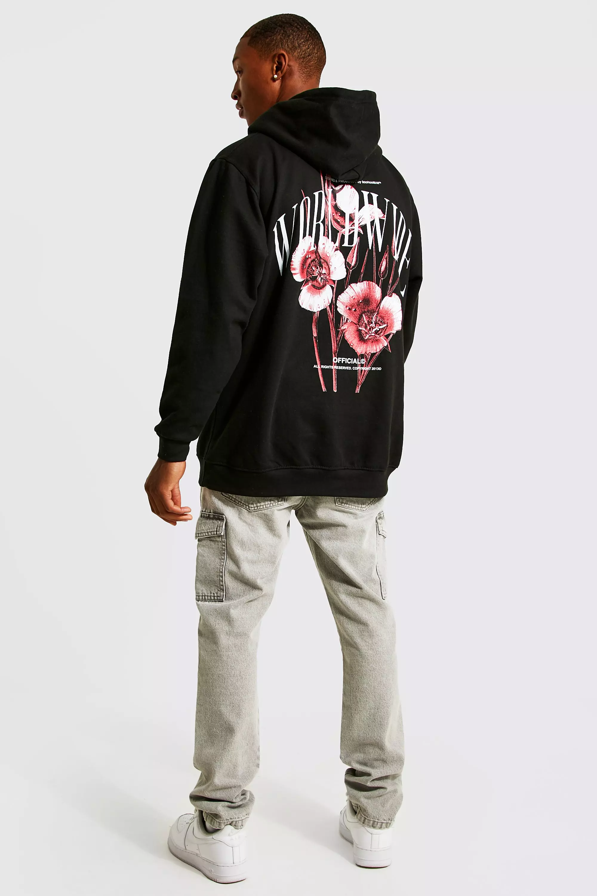 Oversized Floral Back Graphic Hoodie boohooMAN