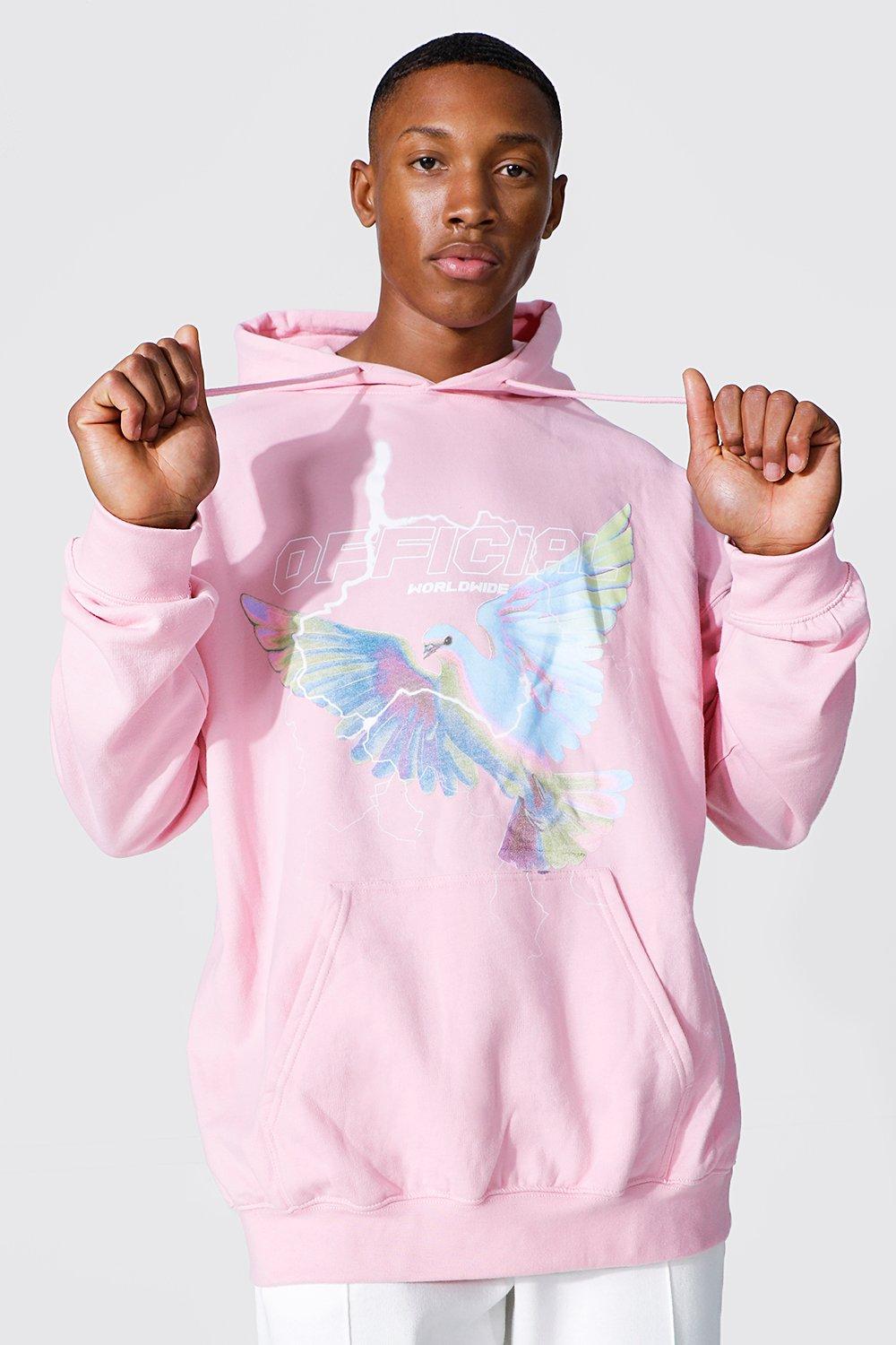 Oversized Boxy Acid Wash Dove Graphic Hoodie