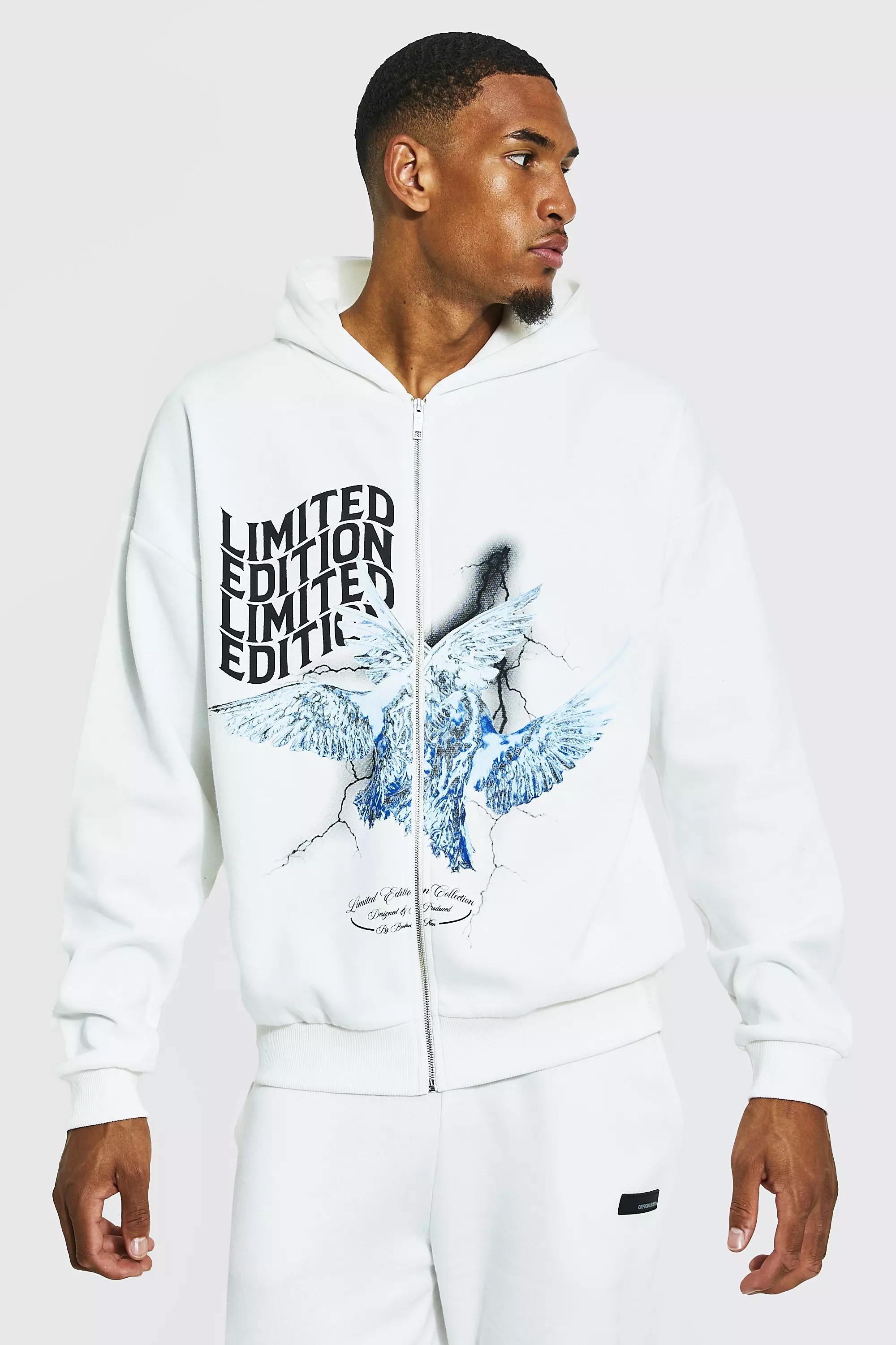 Ecru White Tall Limited Dove Print Zip Through Hoodie