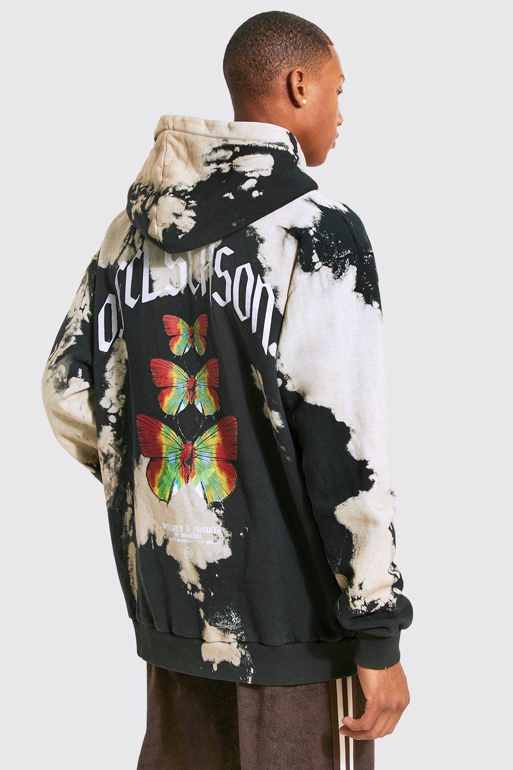 Men's Oversized Butterfly Back Print Tie Dye Hoodie