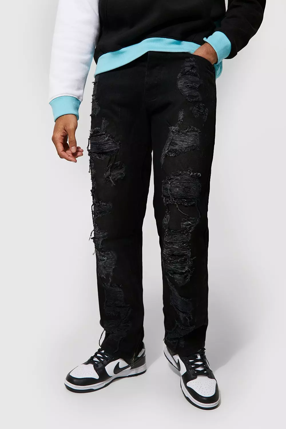 Washed black Relaxed Fit Rigid Trashed Jeans alternative image