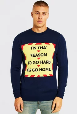 Navy Tis Tha Season Slogan Christmas Sweater