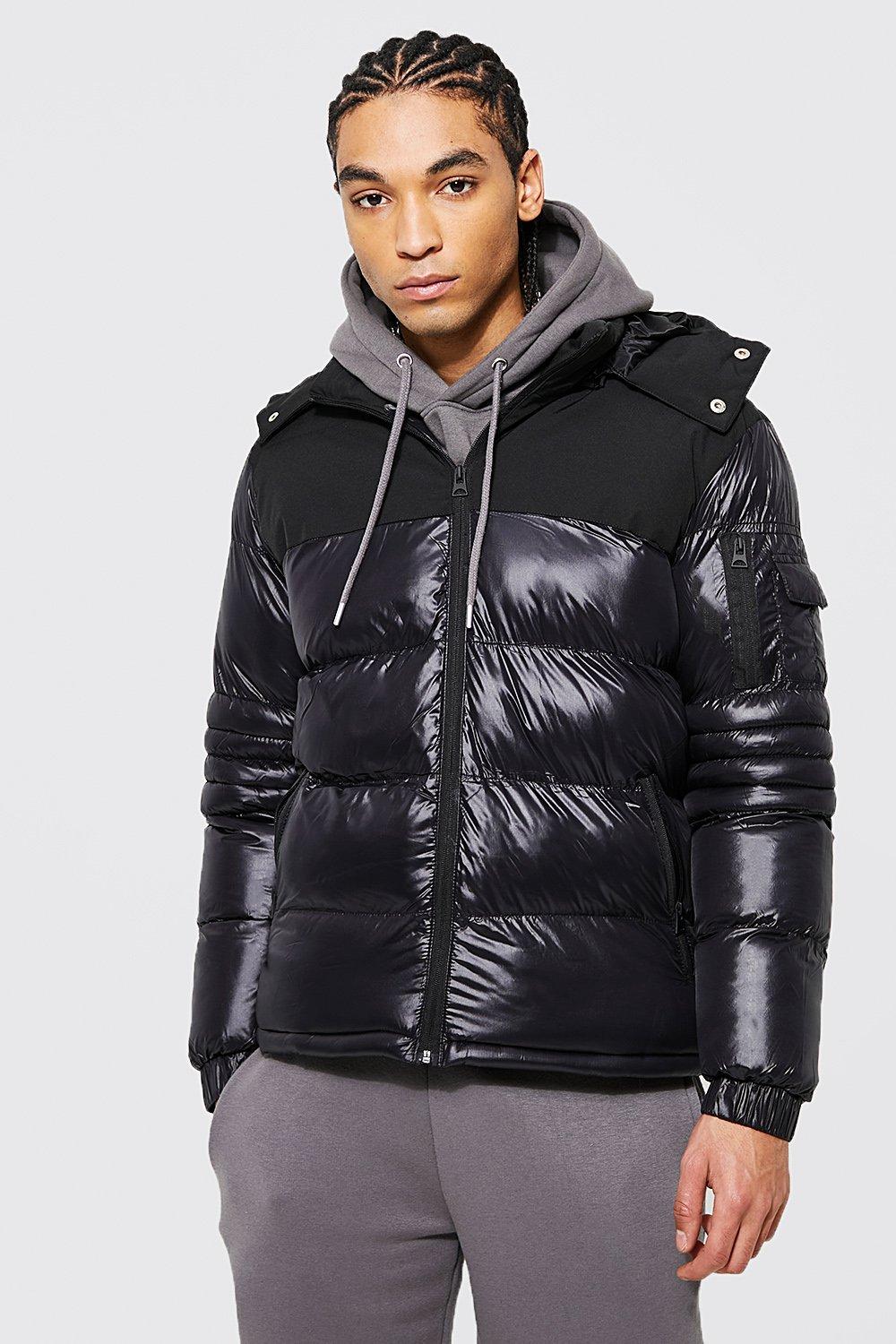 High Shine Panel Puffer Jacket