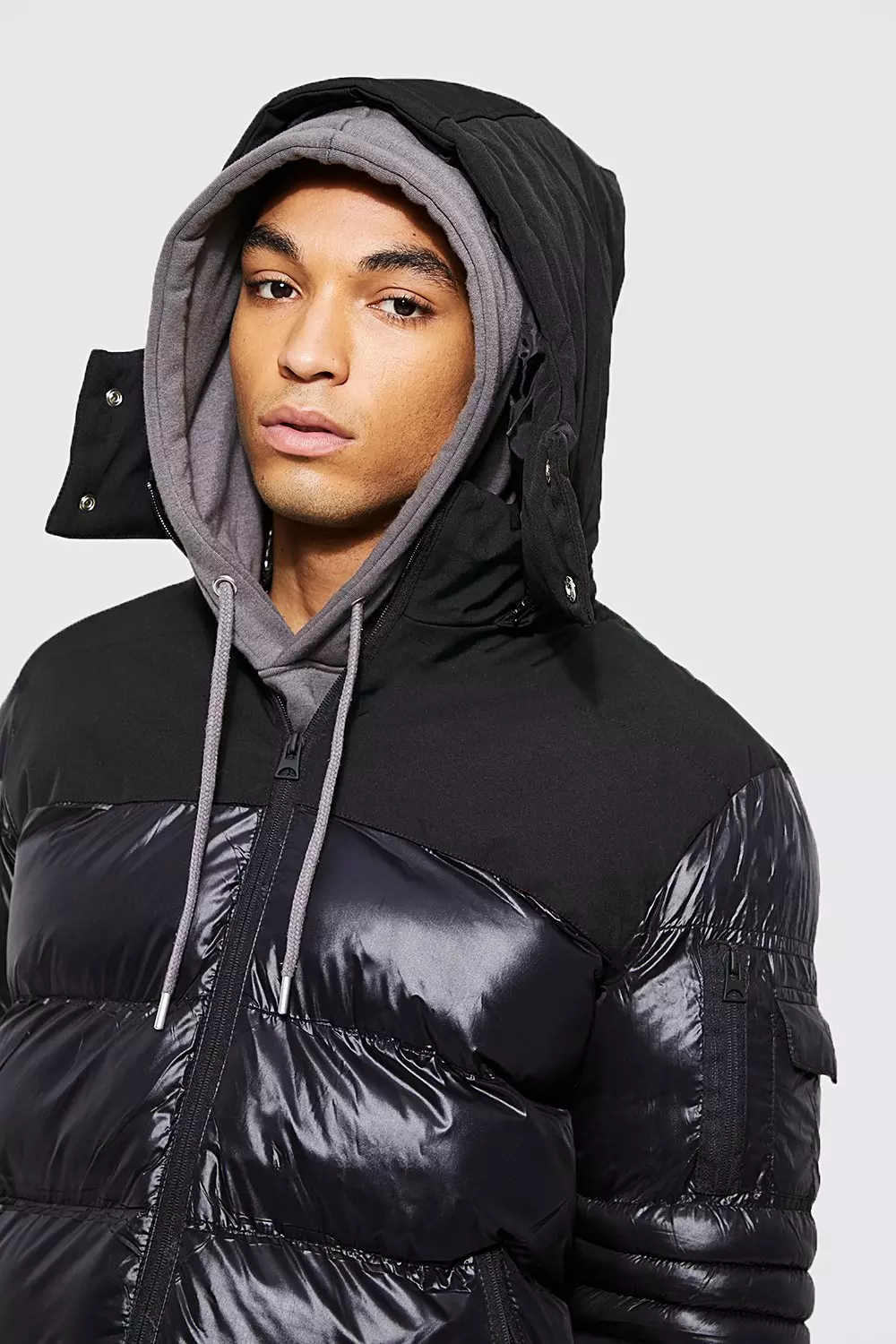 High Shine Longline Panel Puffer boohooMAN