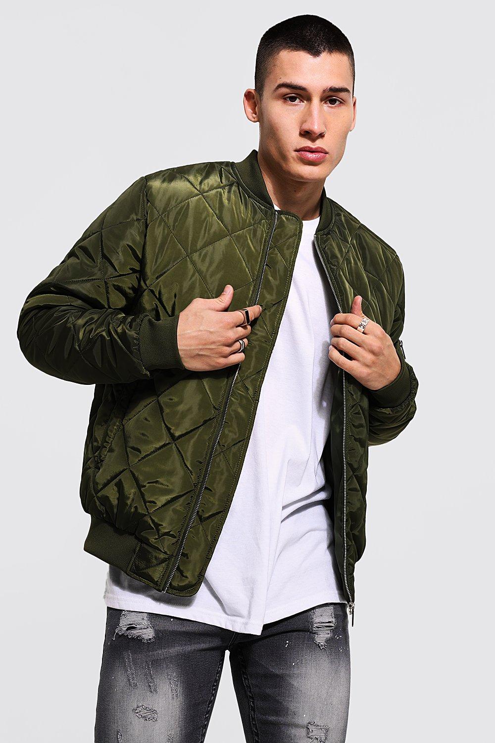 Diamond Quilted Bomber Jacket - Black