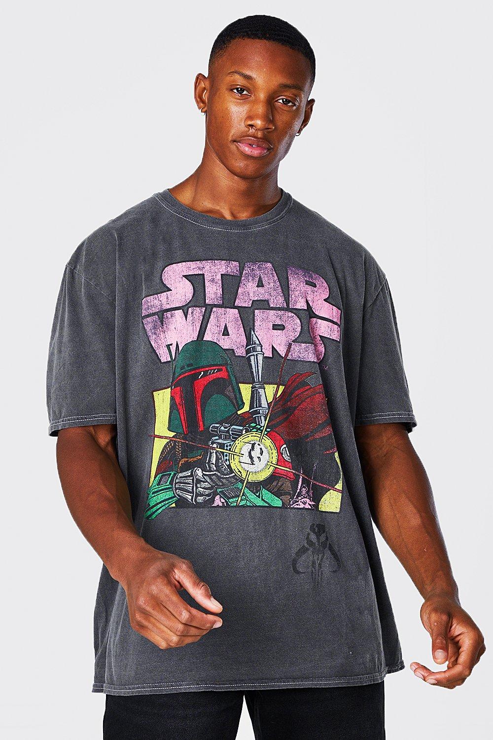 boohooMAN Men's Oversized Acid Wash Star Wars License T-Shirt