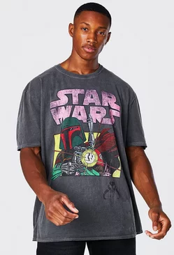 Oversized Acid Wash Star Wars License T-shirt Charcoal